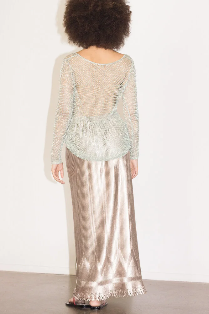 1990s Jeanne Marc Warm Silver Micro Pleated Skirt