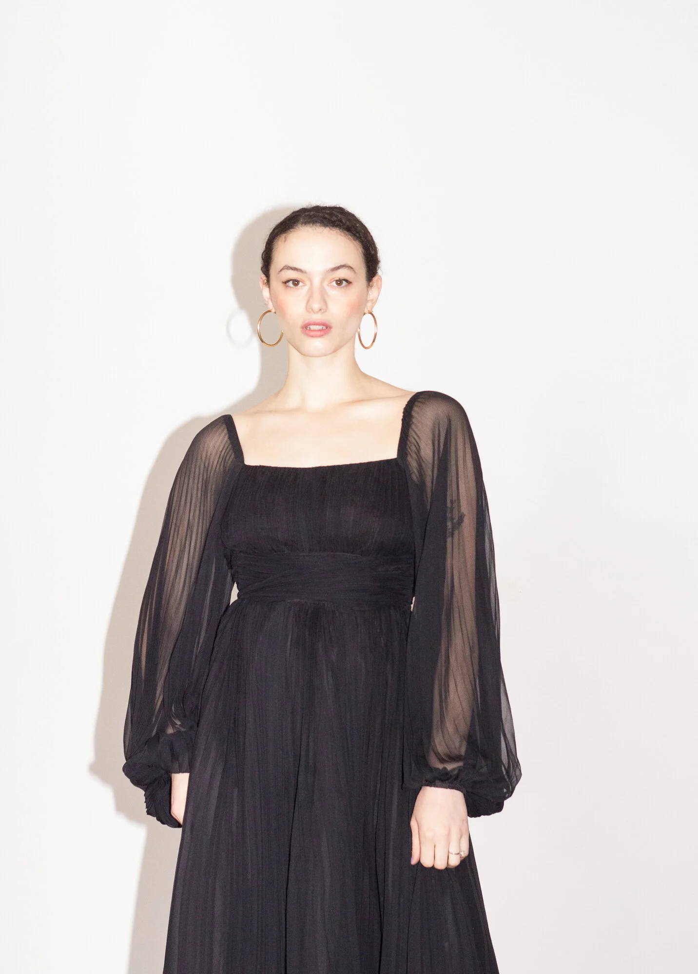 1970s Black Silk Chiffon Accordion Pleated Gown — Wayward Collection