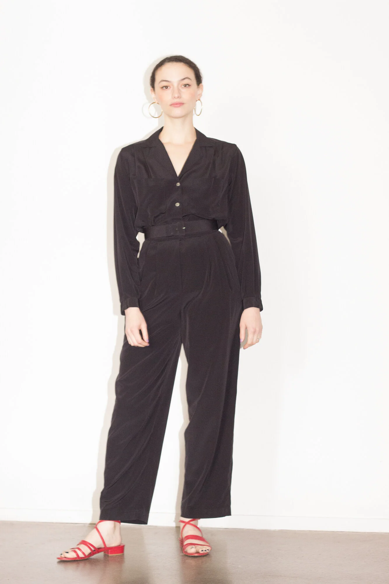 1980s Liz Claiborne Inky Black Jumpsuit