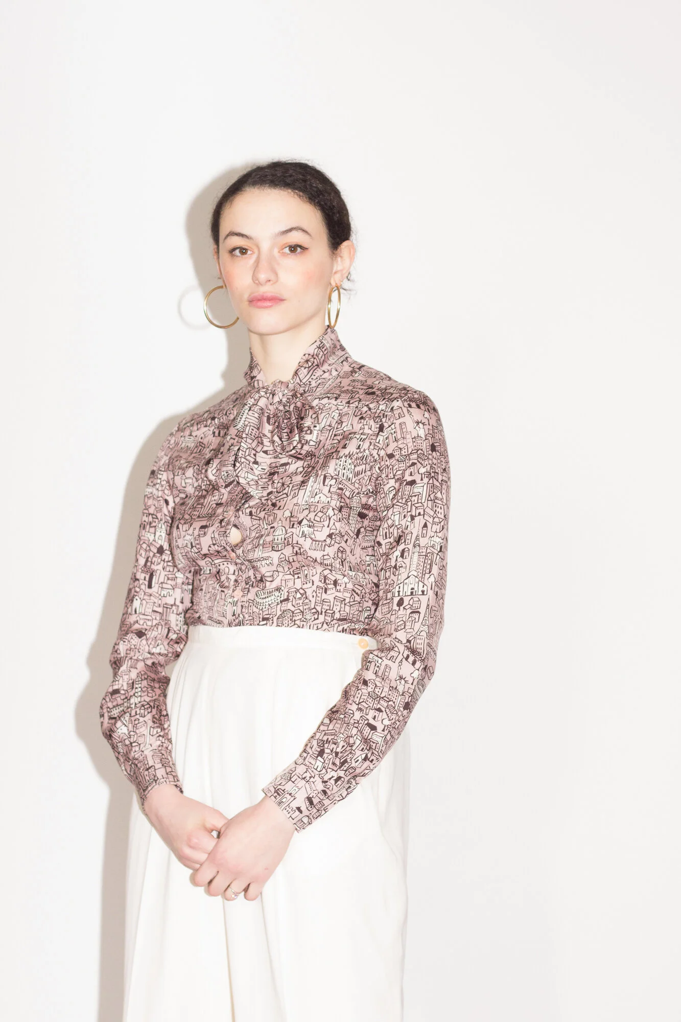 1990s Moschino Cheap &amp; Chic City Print Silk Blouse