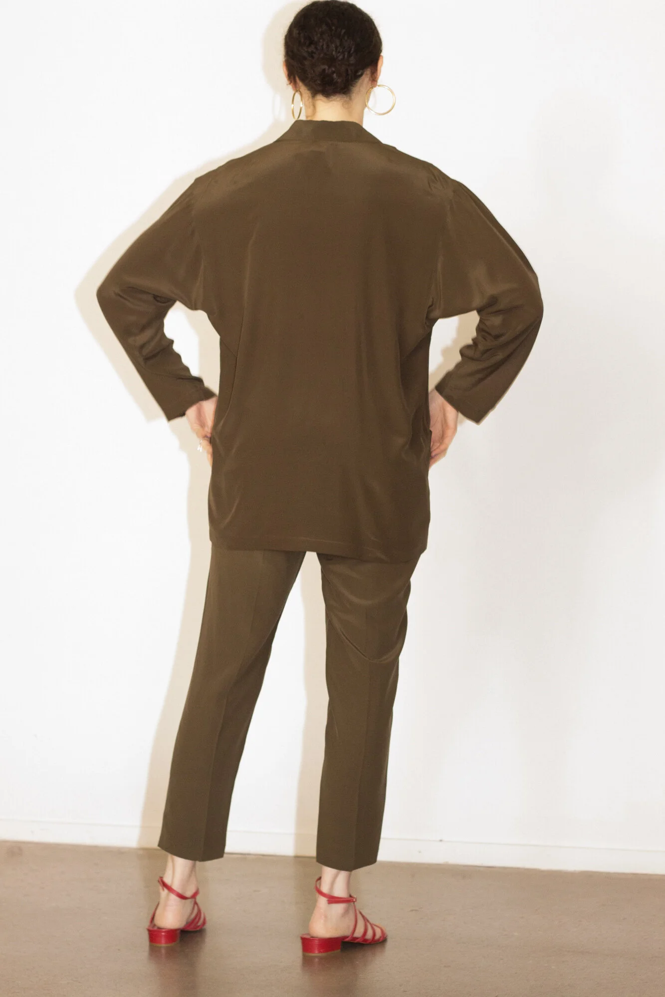 1980s Dark Olive Silk Leisure Suit
