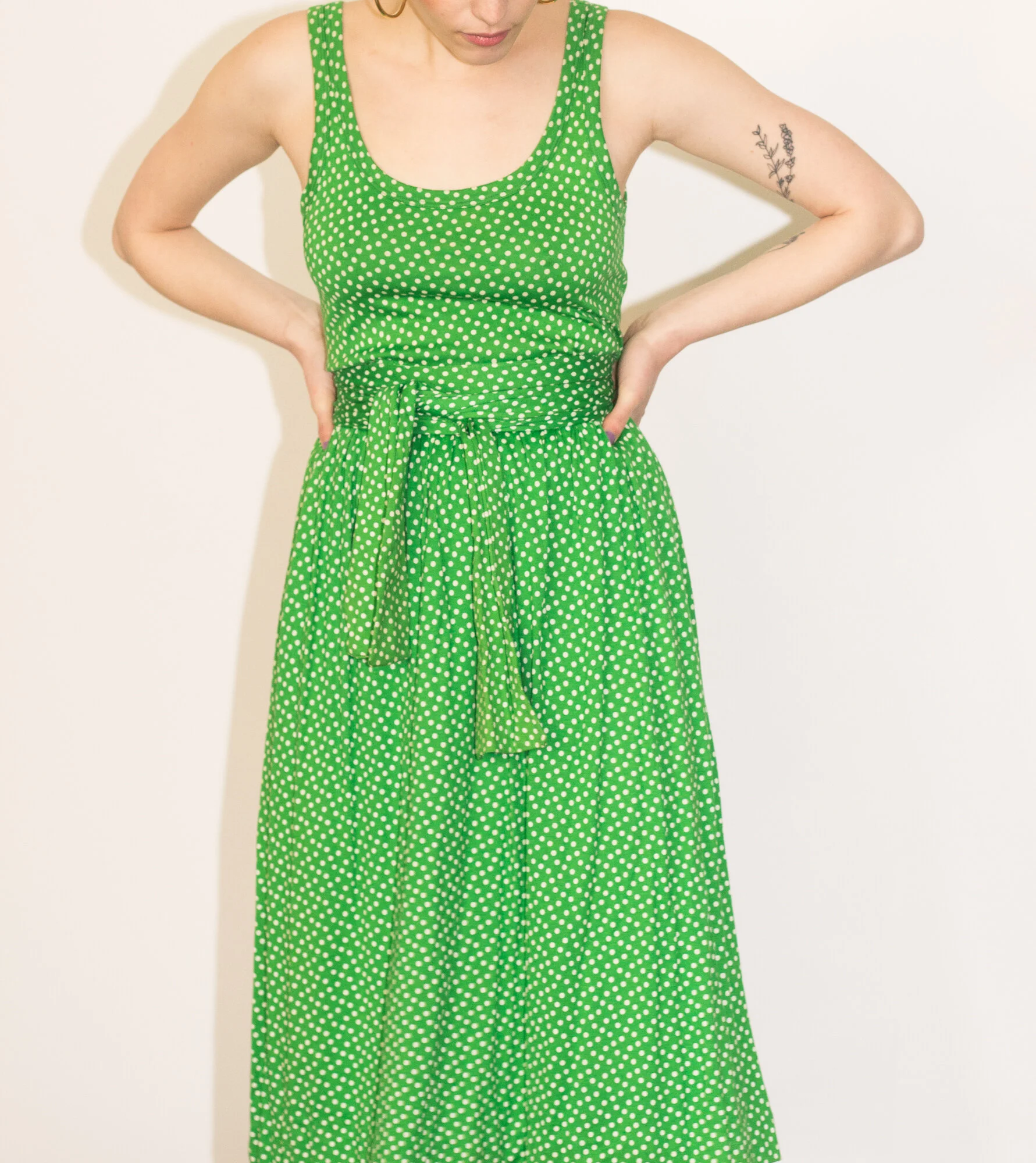 green polka dot ruffle dress Tie Back Polka Dot Ruffle Hem Halter Dress – Little J main image 1