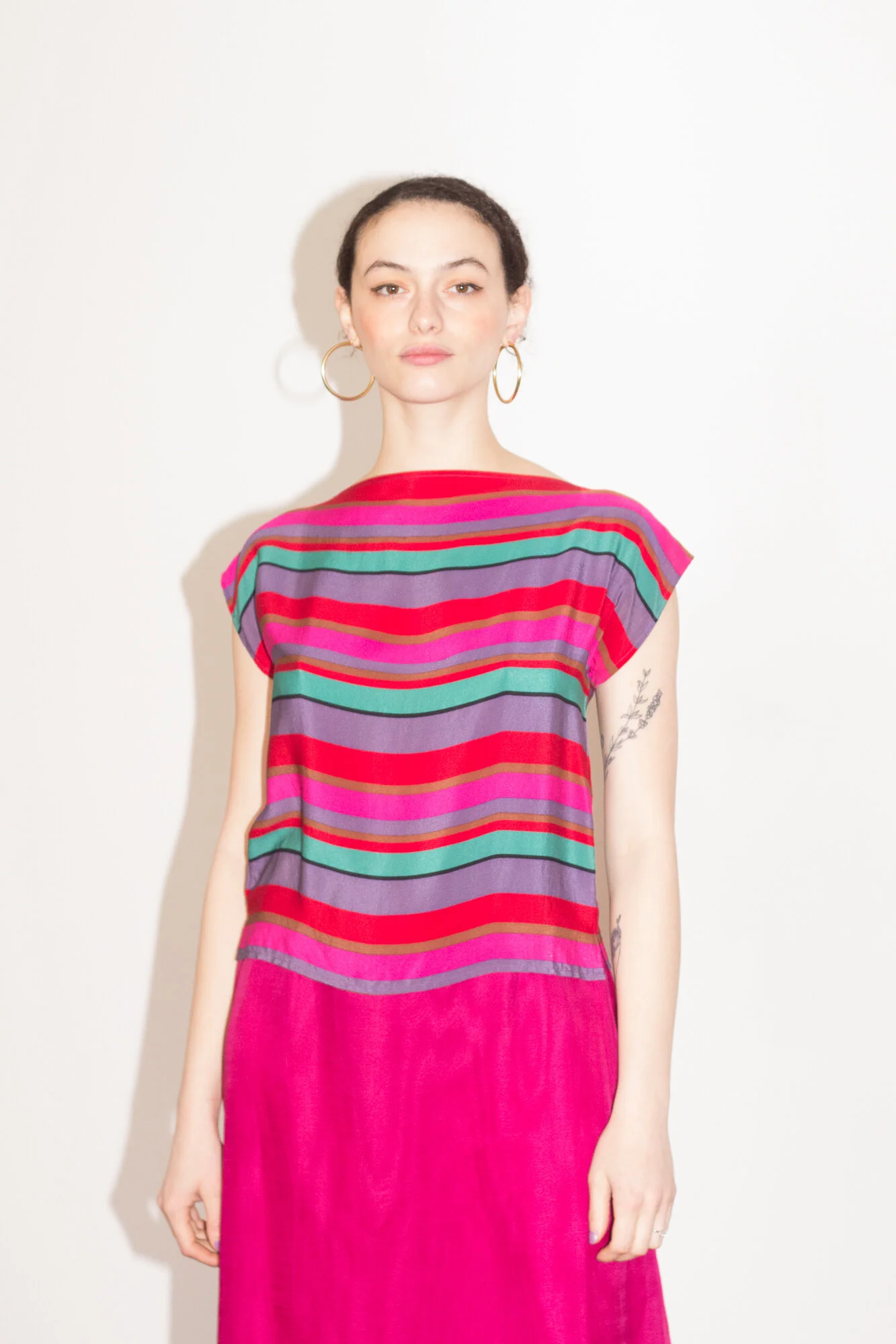 1970s Cassidy Striped Silk Cap Sleeve Top