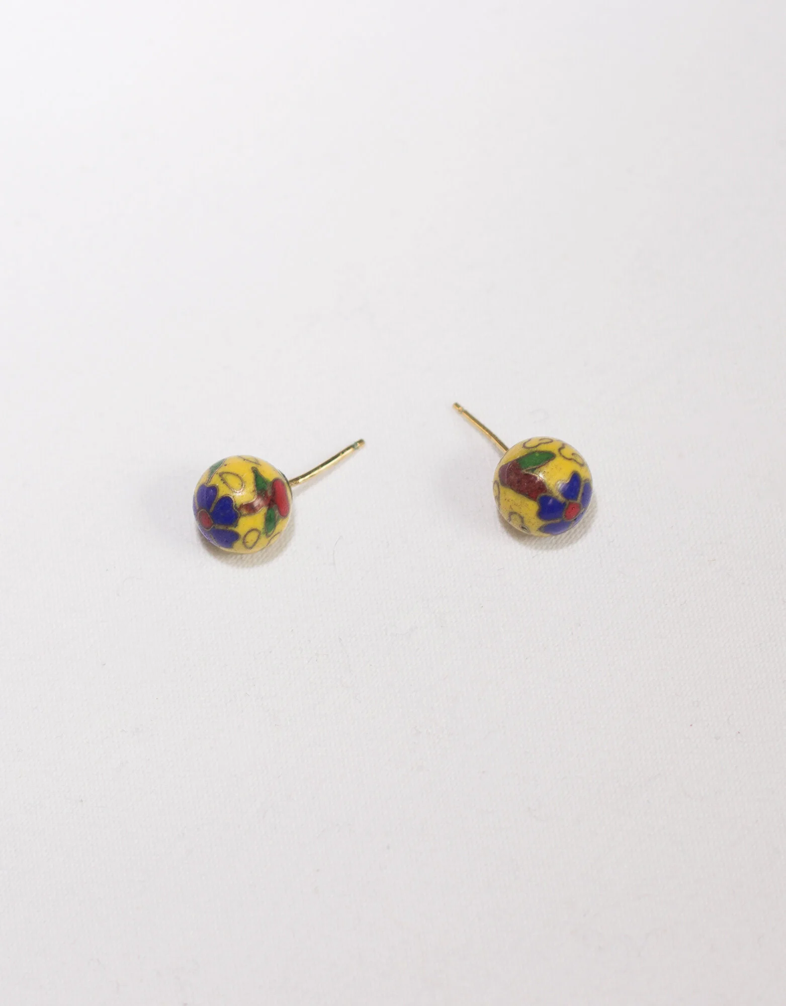 1970s Yellow Cloissoné Ball Post Earrings