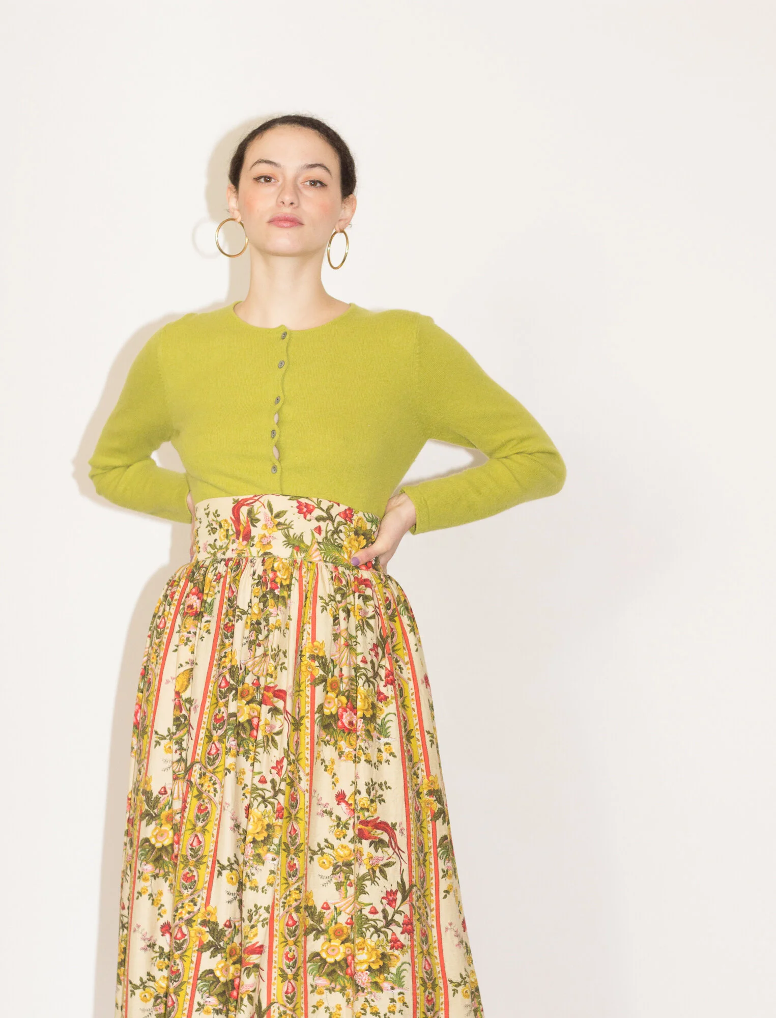 1990s Chartreuse Cashmere Minimalist Cardigan