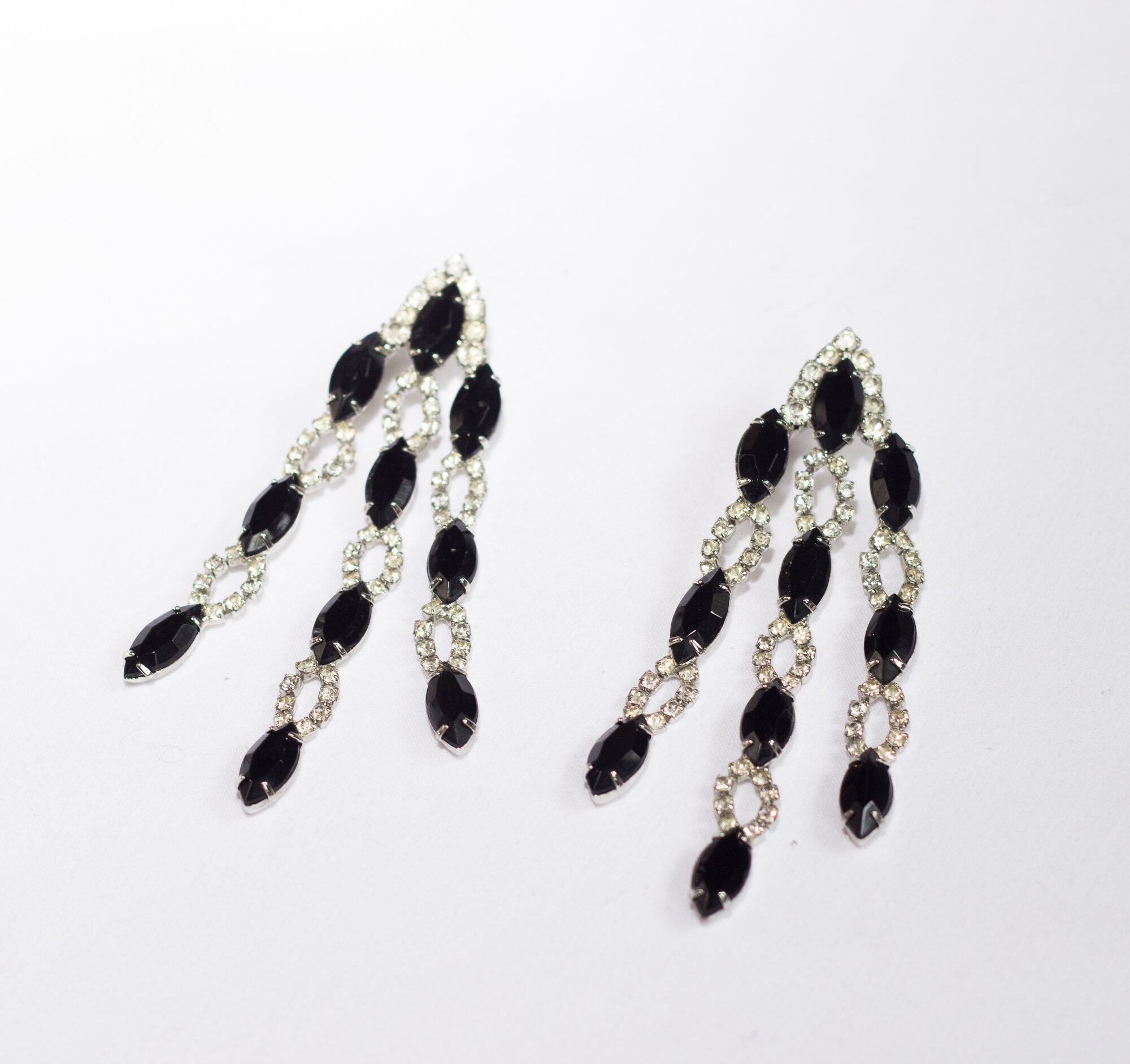 Vintage Large Scale Black and White Rhinestone Danglers