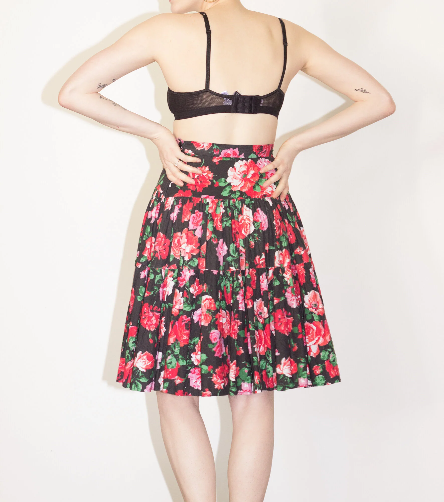 1980s Rose Print Cotton Peasant Skirt