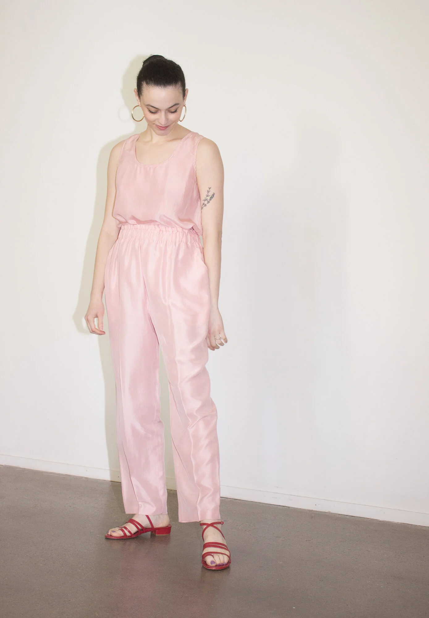 1980s Slouchy Rose Silk Two Piece