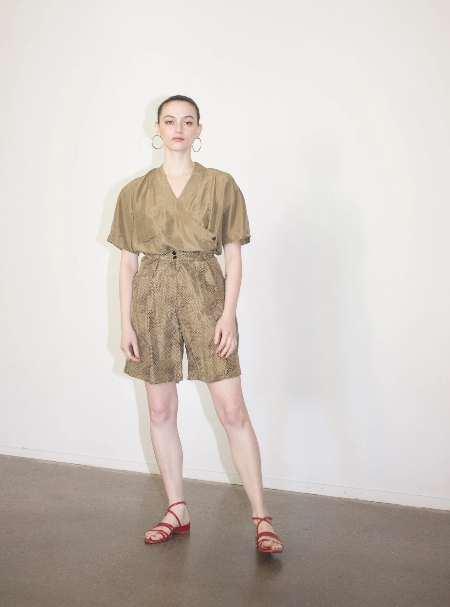 1980s Olive Snakeskin Silk Set