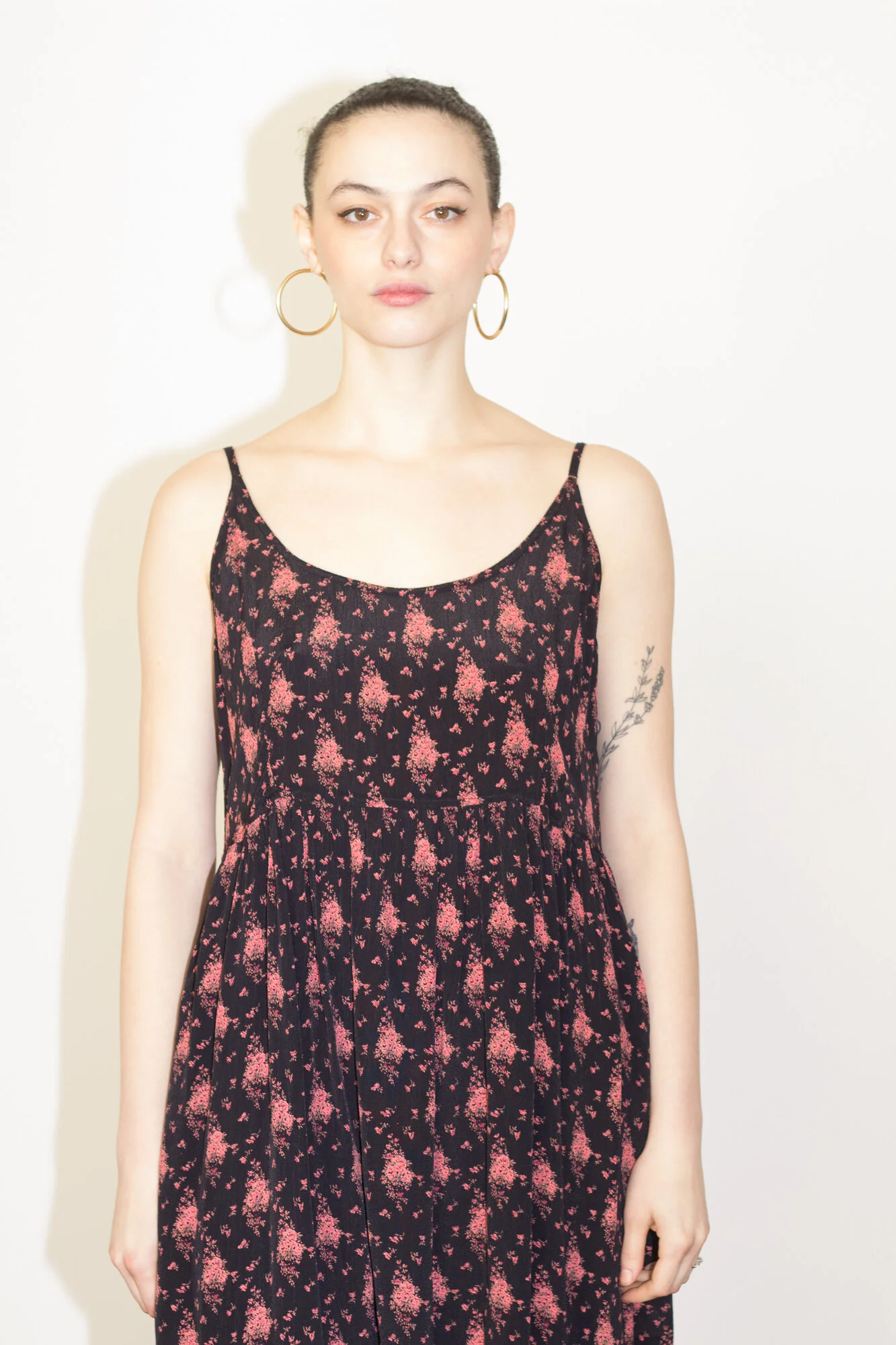 1990s Pink and Black Rayon Crepe Baby Doll Sun Dress