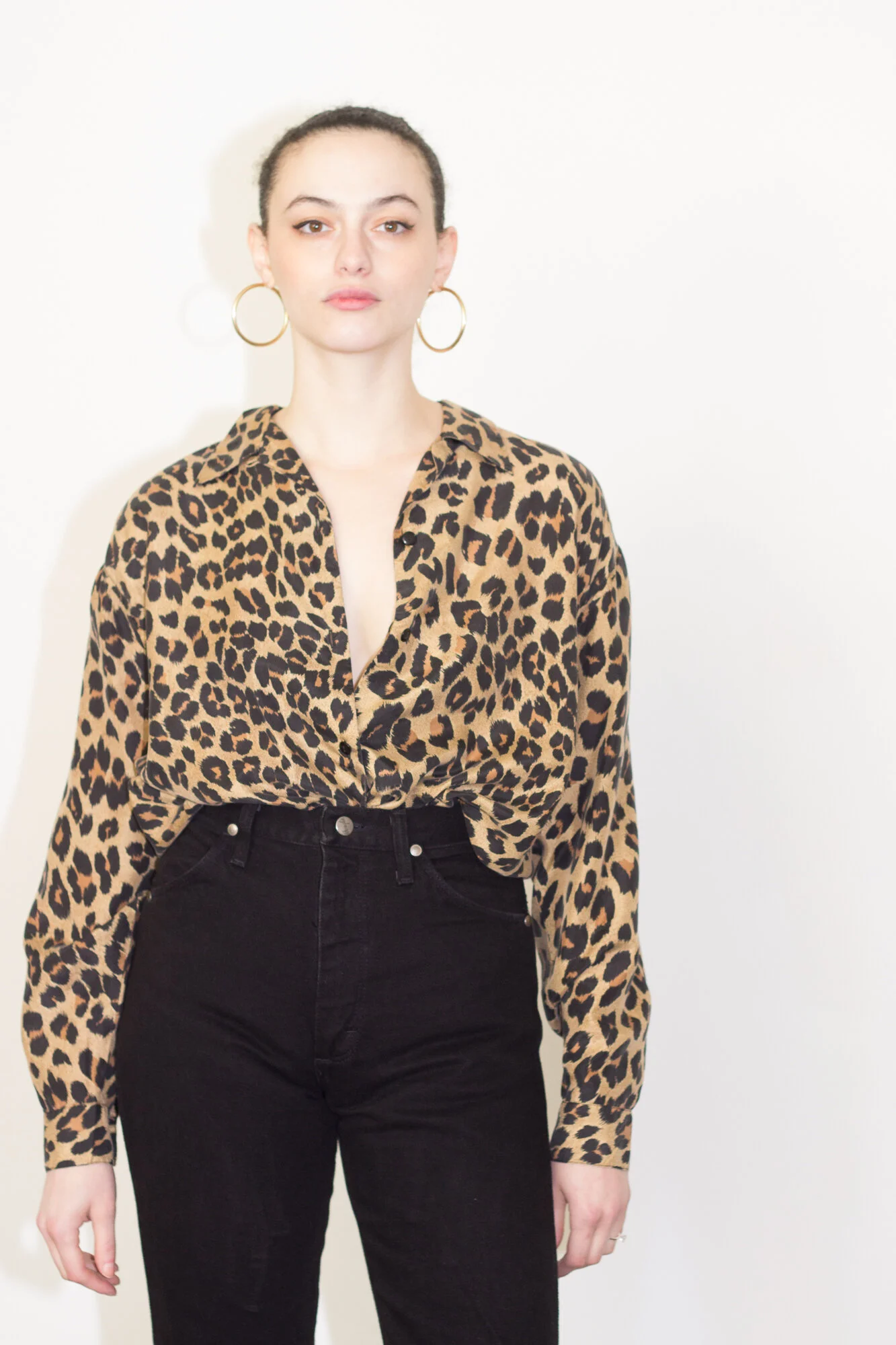 1980s Oversize Leopard Print Silk Shirt