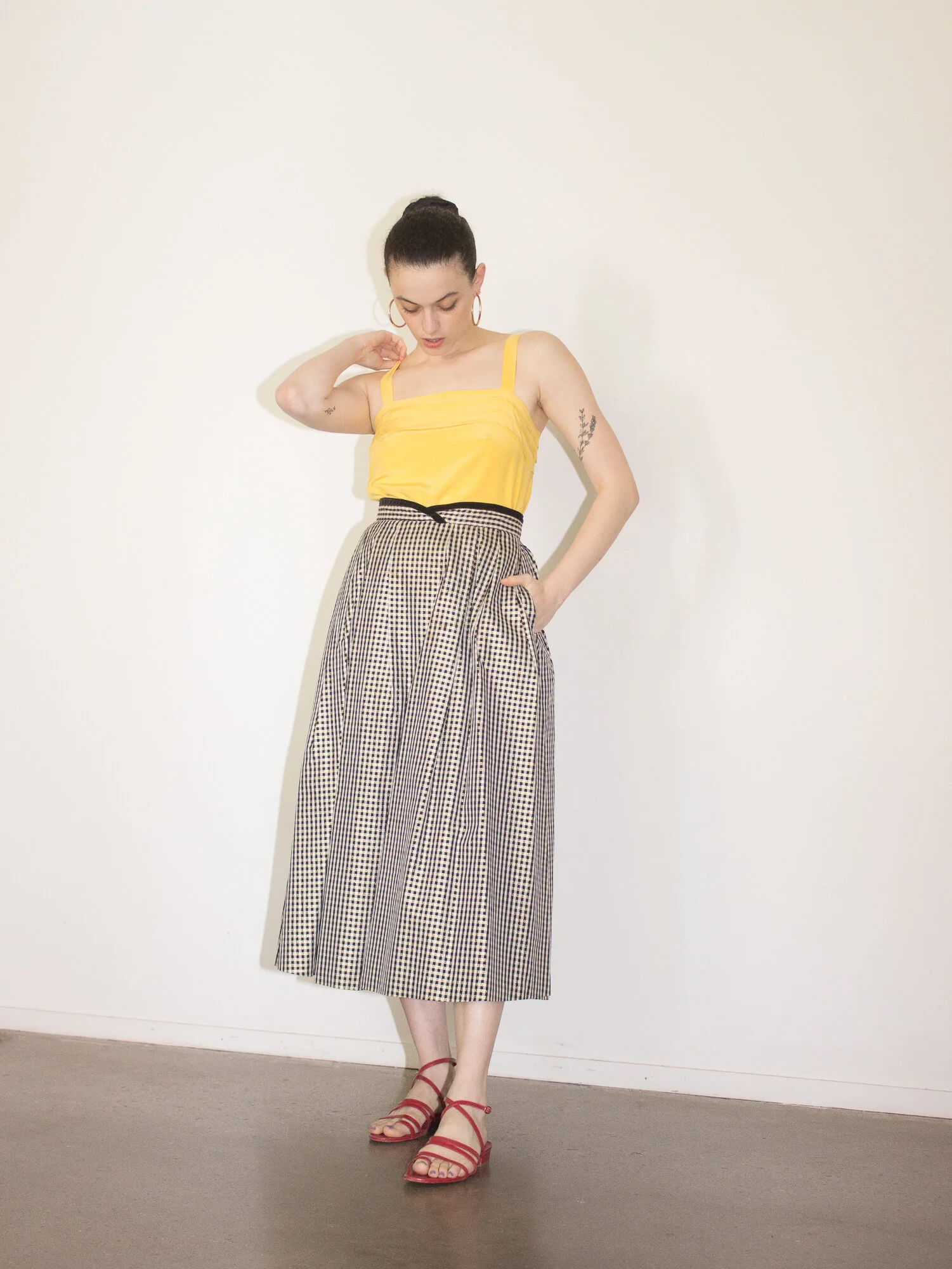 1970s Gingham Taffeta Skirt