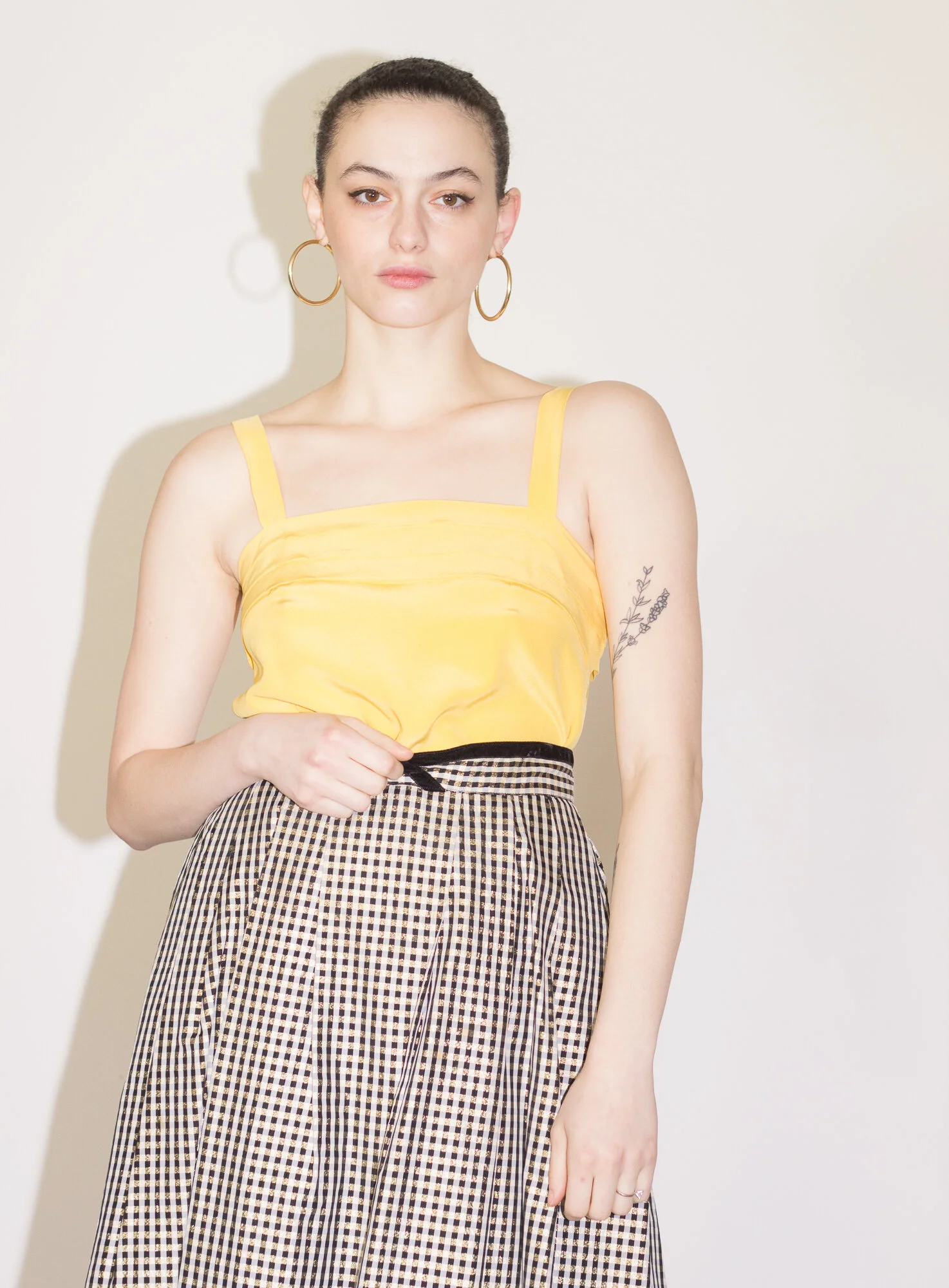 1970s Yellow Silk Pleated Camisole