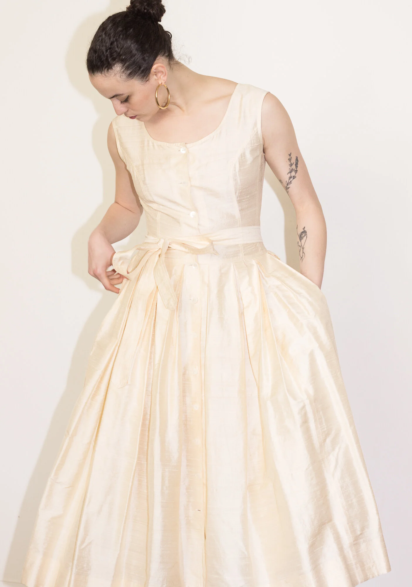 1980s Creme Silk Dupioni Tea Dress  Wayward Collection