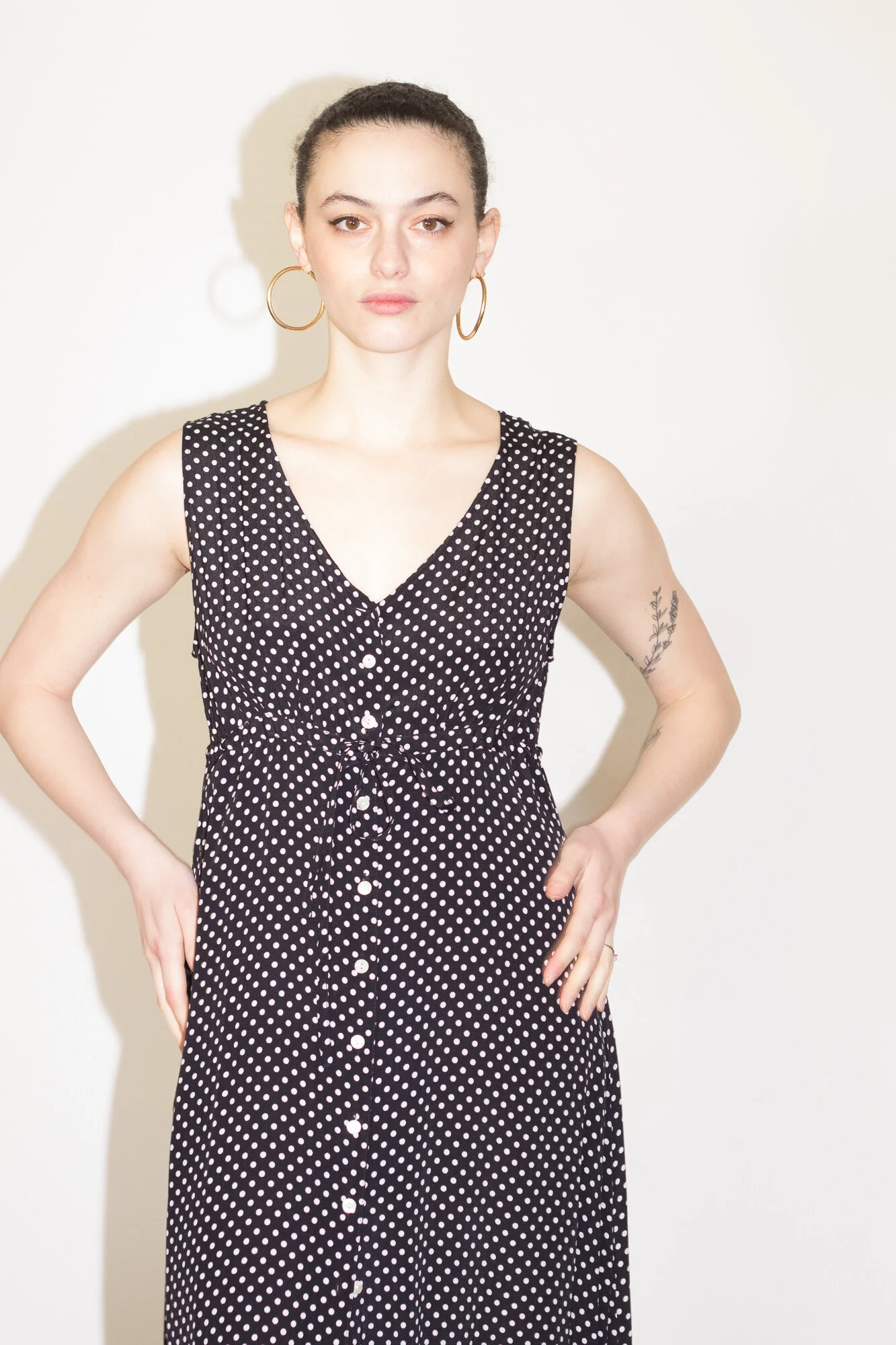 1990s Drawstring Empire Waist Polka Dot Dress  Wayward Collection