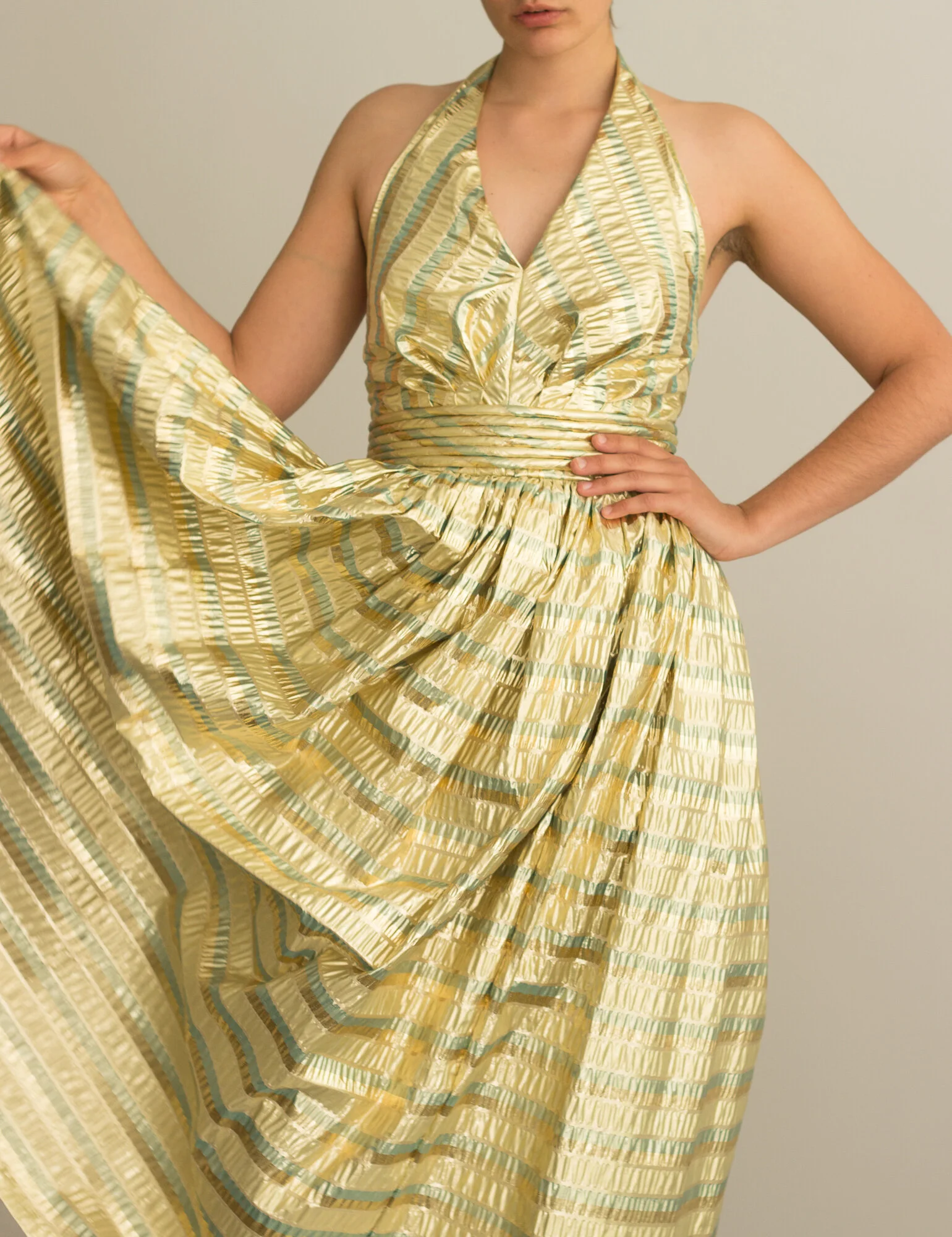 1960s Gold Lam Seersucker Halter Gown  Wayward Collection
