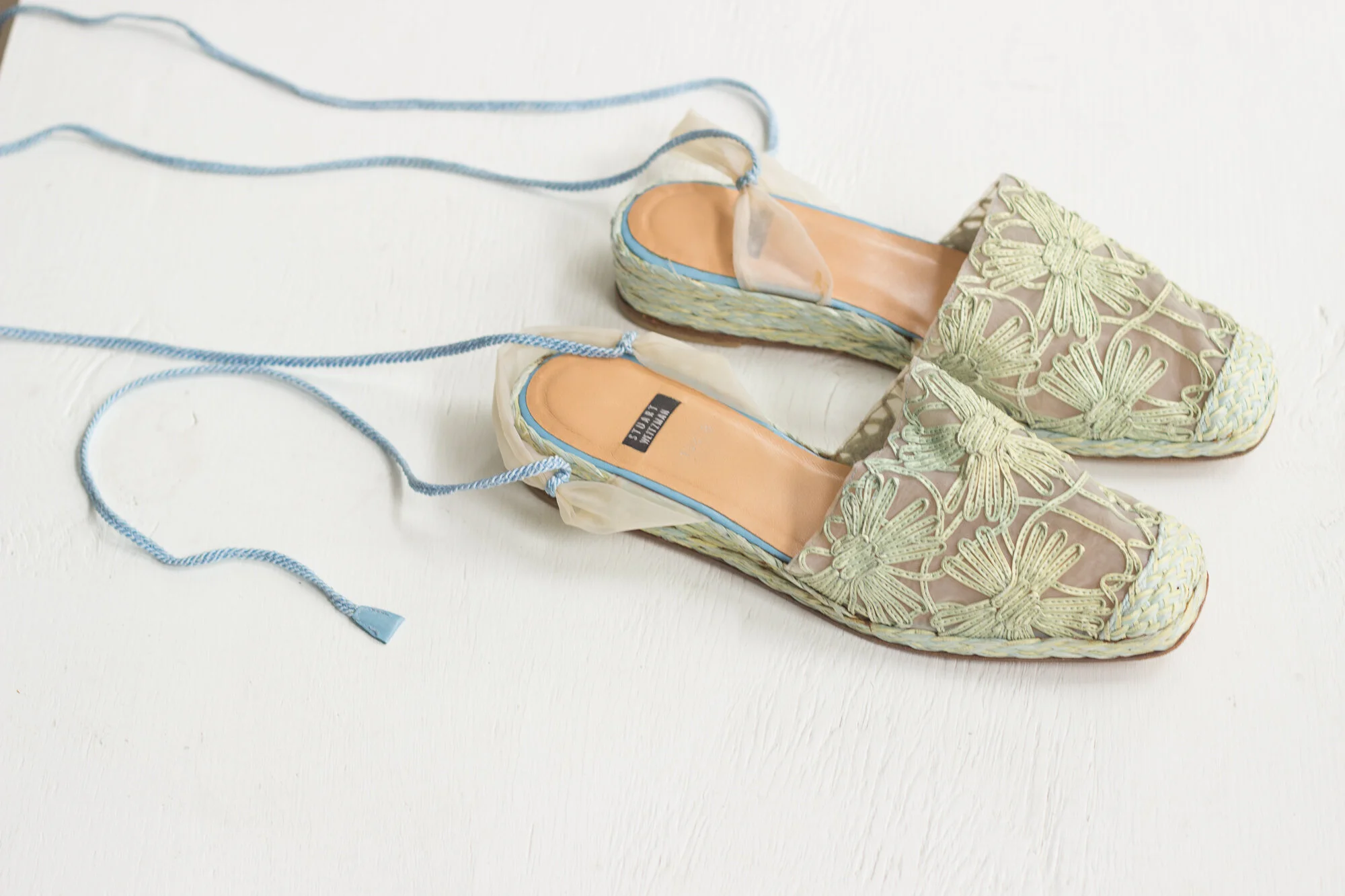 ACA 1990s Stuart Weitzman Organza &amp; Raffia Espadrilles