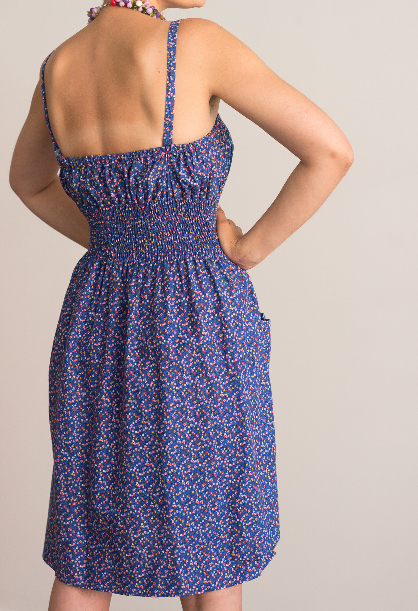 1970s Cotton Ditsy Floral Smocked Sun Dress