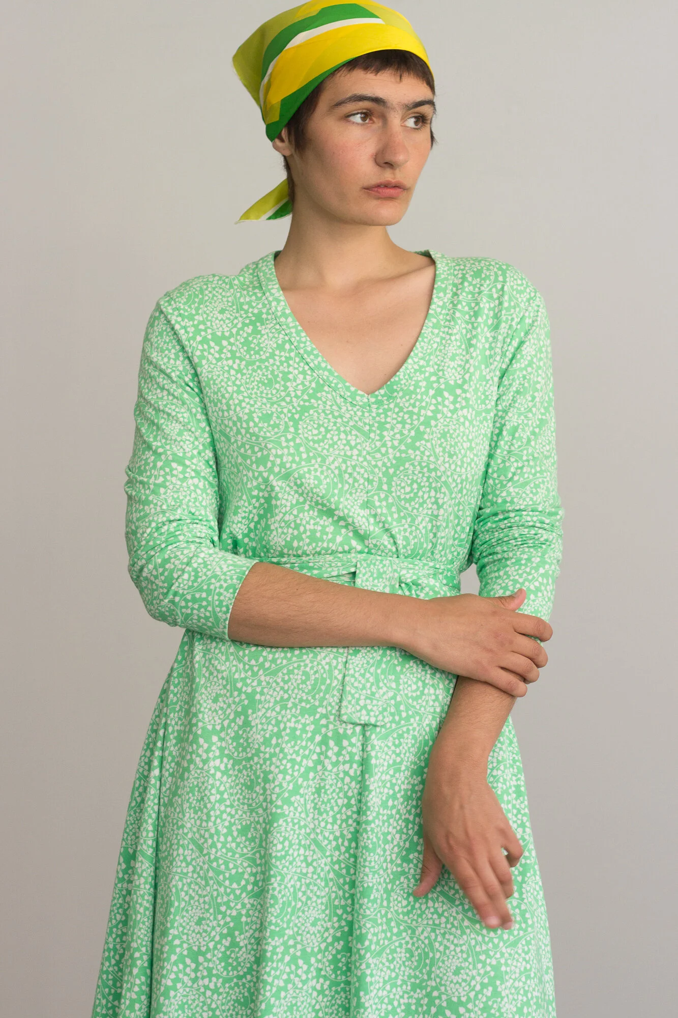 slim fit dress slacks Diane Von Furstenberg discount wrap dress / floral apple print short sleeve  stretchy wrap dress – OMNIA main image 0