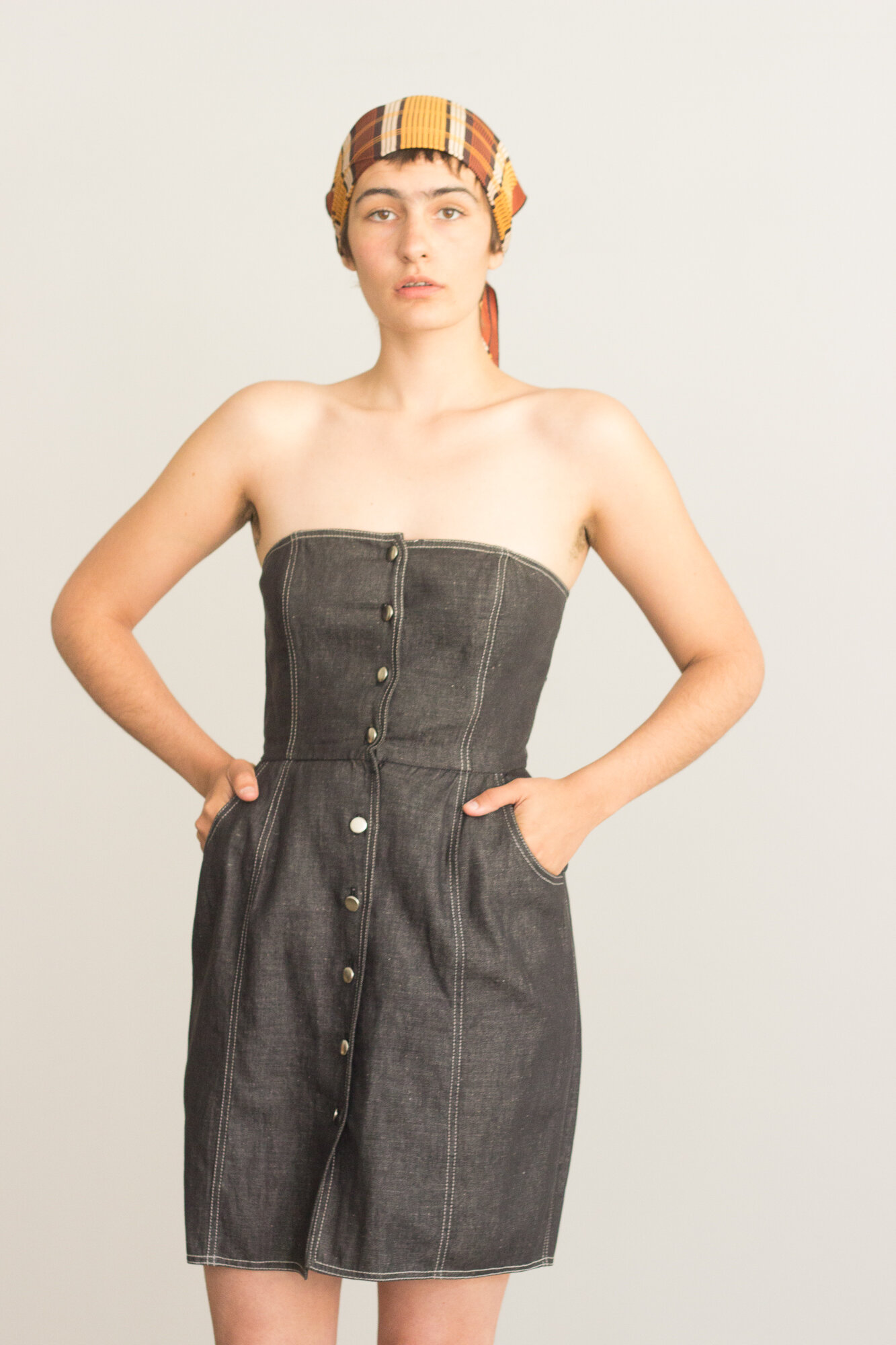 1980s Black Denim Bustier Dress - Size S