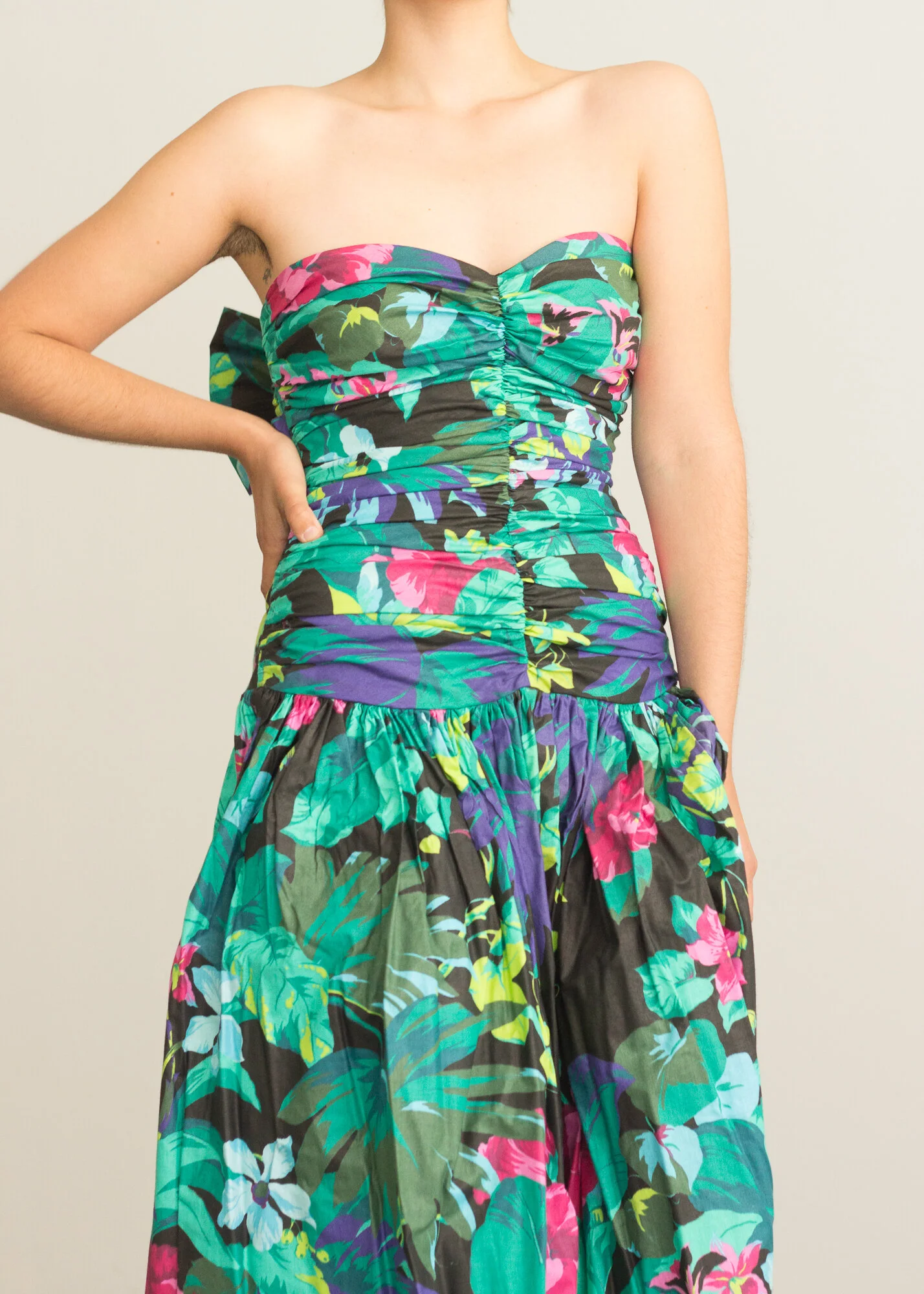 open lace back dress Vintage 1980s Tropical Floral Party Dress, Small main image 1