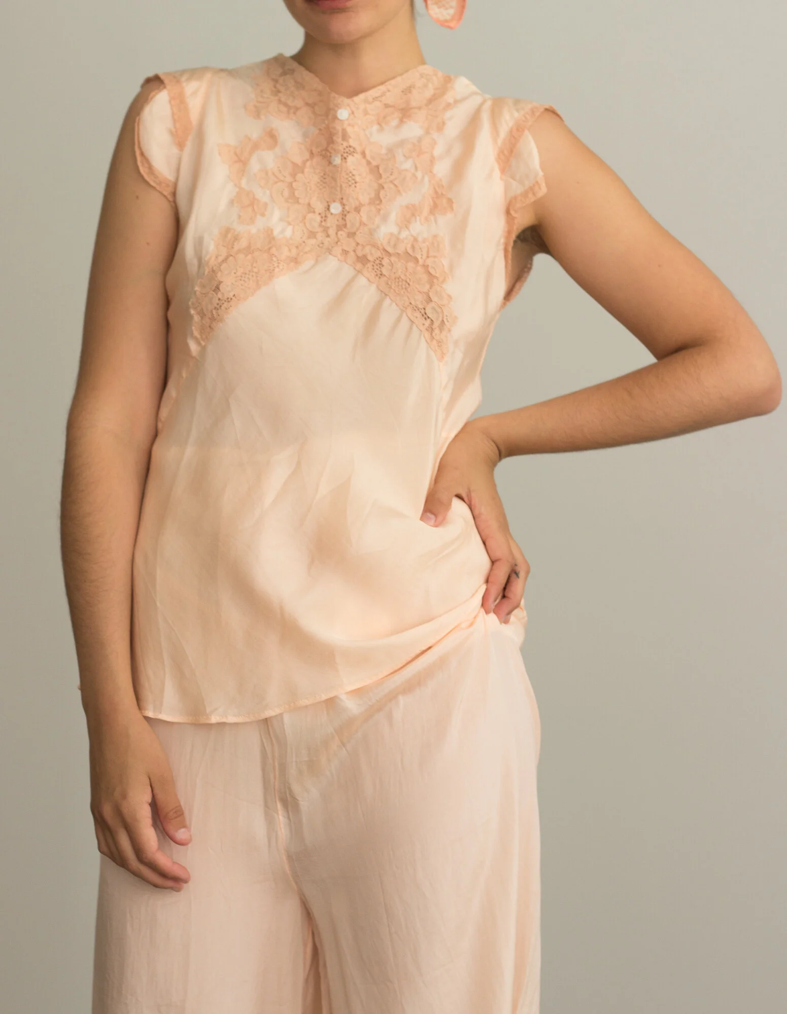1940s Blush Silk Pajamas