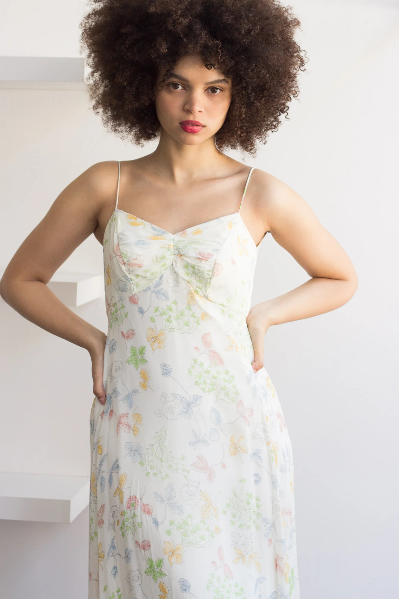 1970s Naïve Floral Butterfly Dress