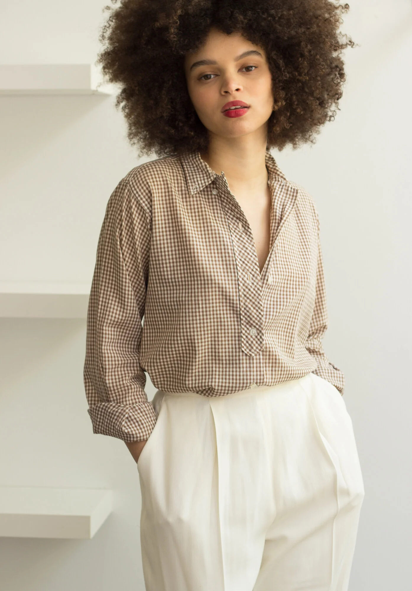 1950s Gimbels Gingham Cotton Top