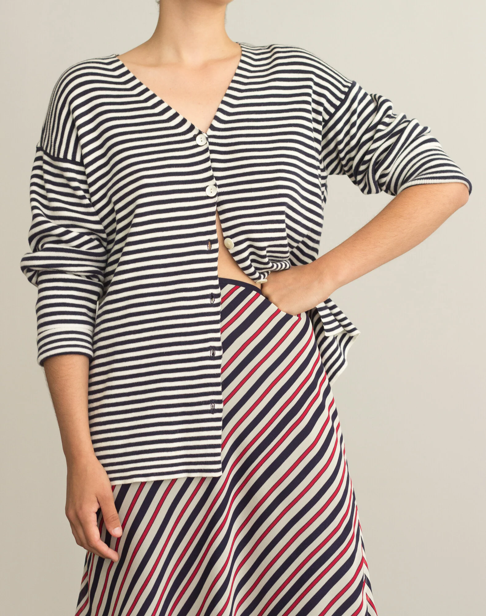 1990s Striped Cotton Slouchy Cardigan