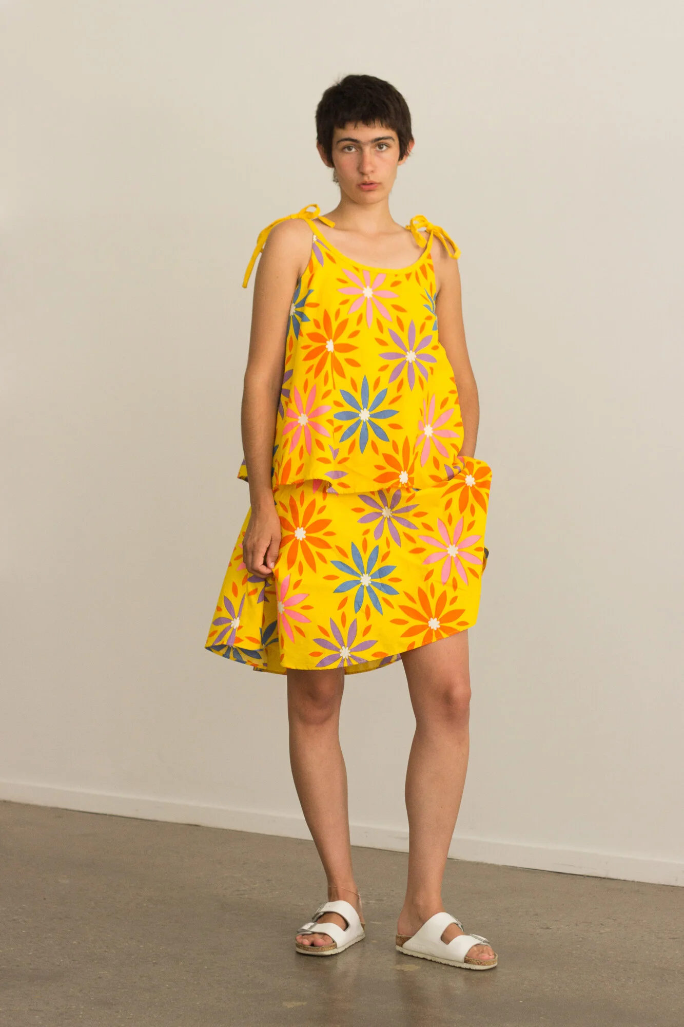 1960s Marigold Graphic Floral Print Tiered Mini Dress  Wayward Collection