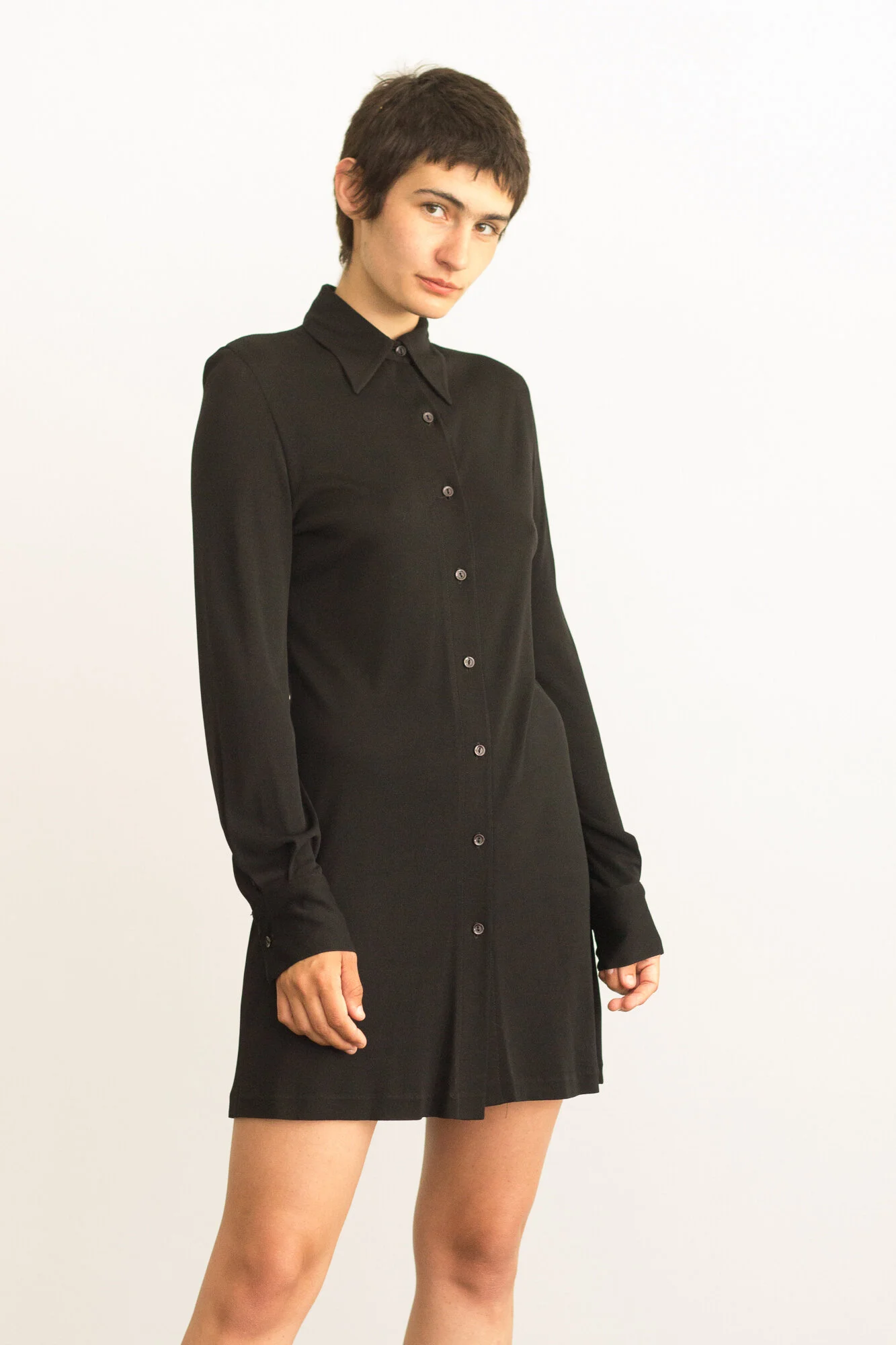 1990s Black Matte Jersey Mini Dress