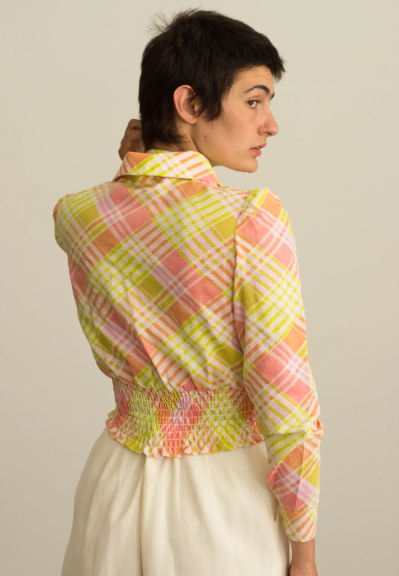 1970s Plaid Smocked Jacket and Halter Set