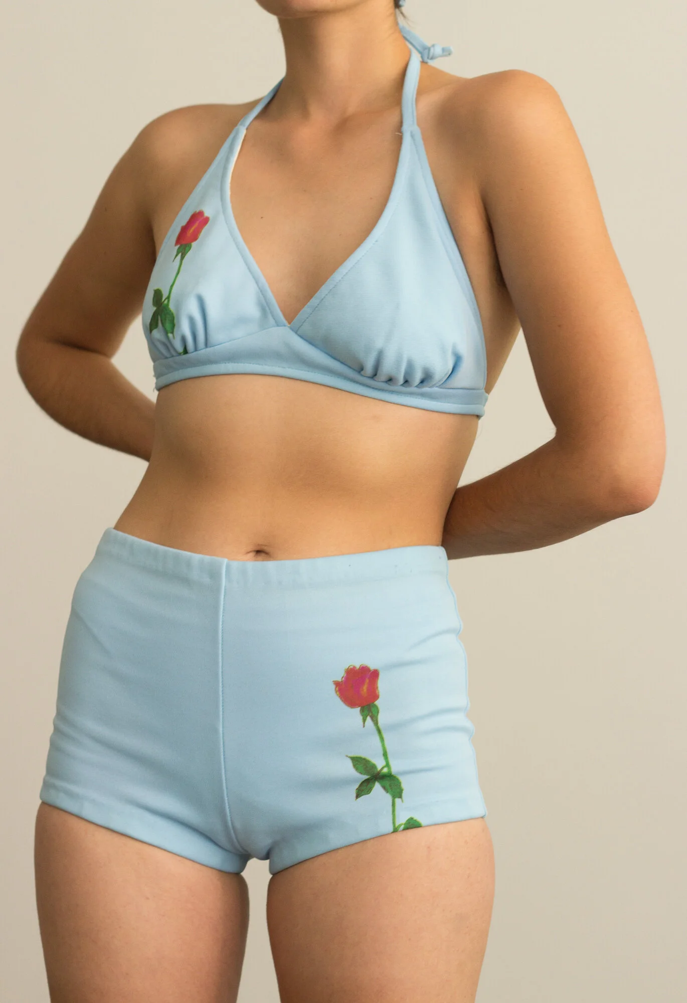 1970s Good Bad Girl Rose Print Play Suit