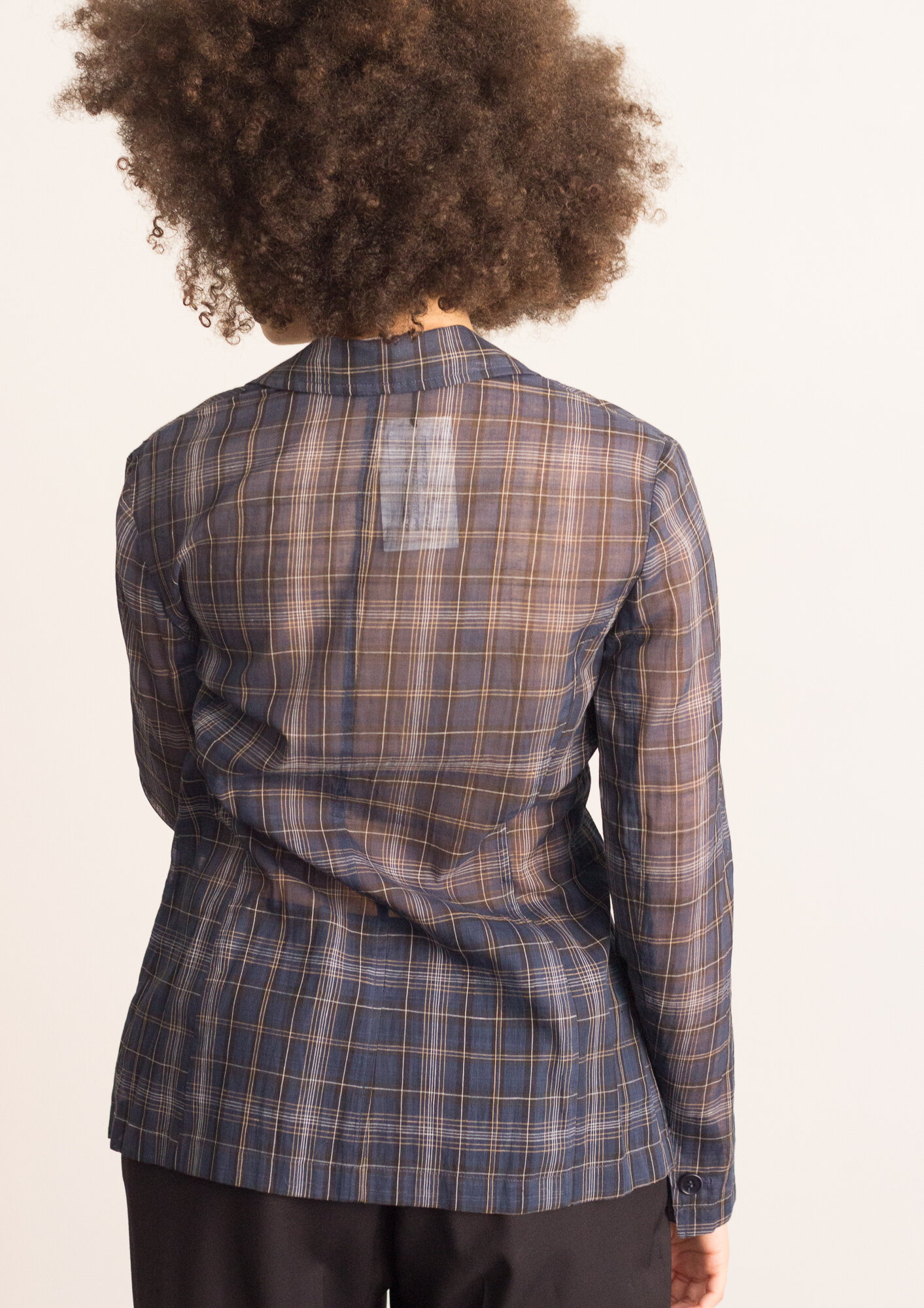 1990s Emanuel Ungaro Sheer Cotton Plaid Blazer