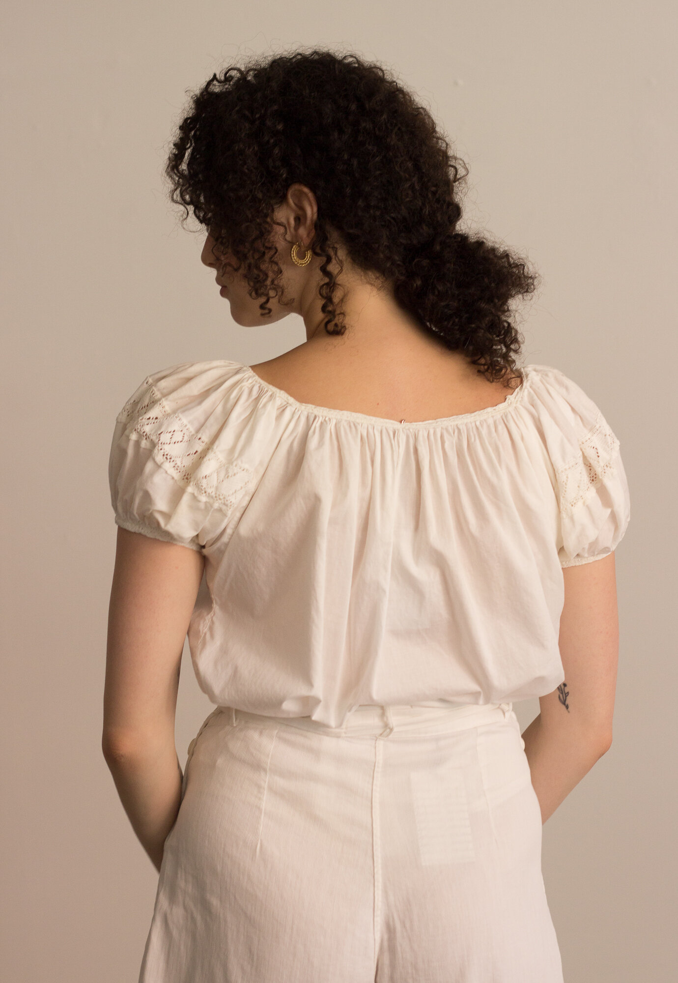 1930s White Cotton Peasant Top