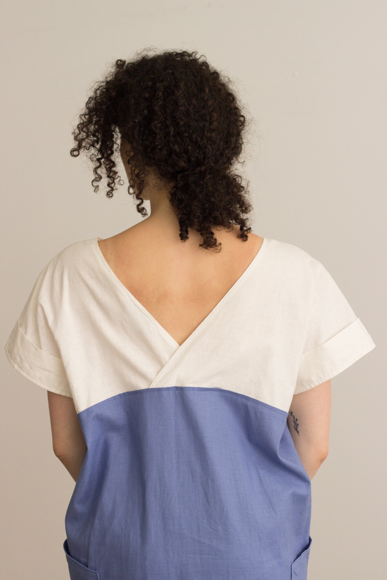 1980s Colorblock Linen Smock Dress