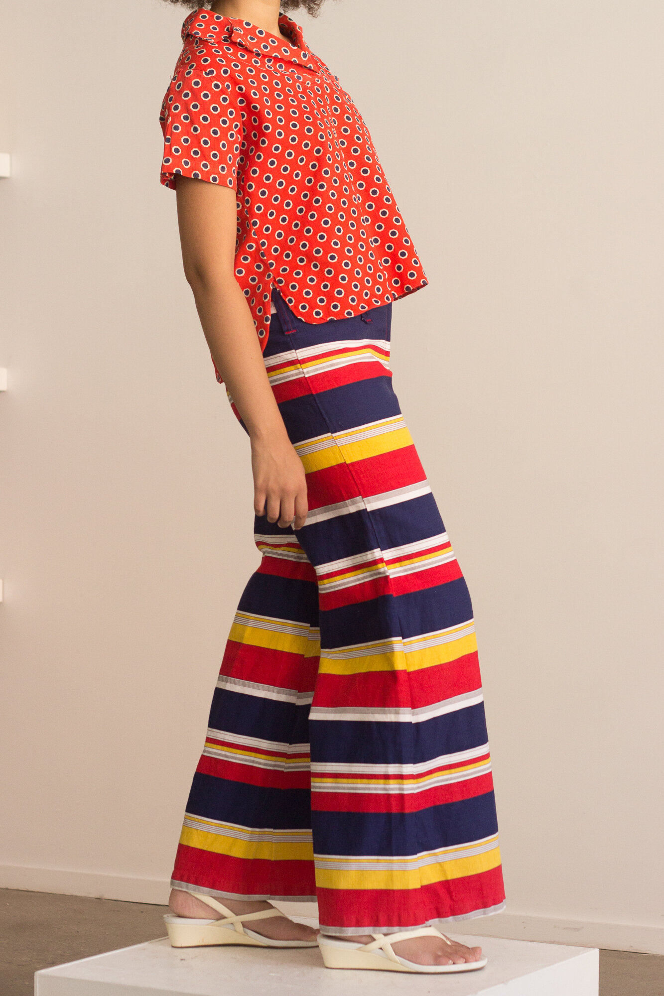 1970s Wide Leg Primary Striped Trousers