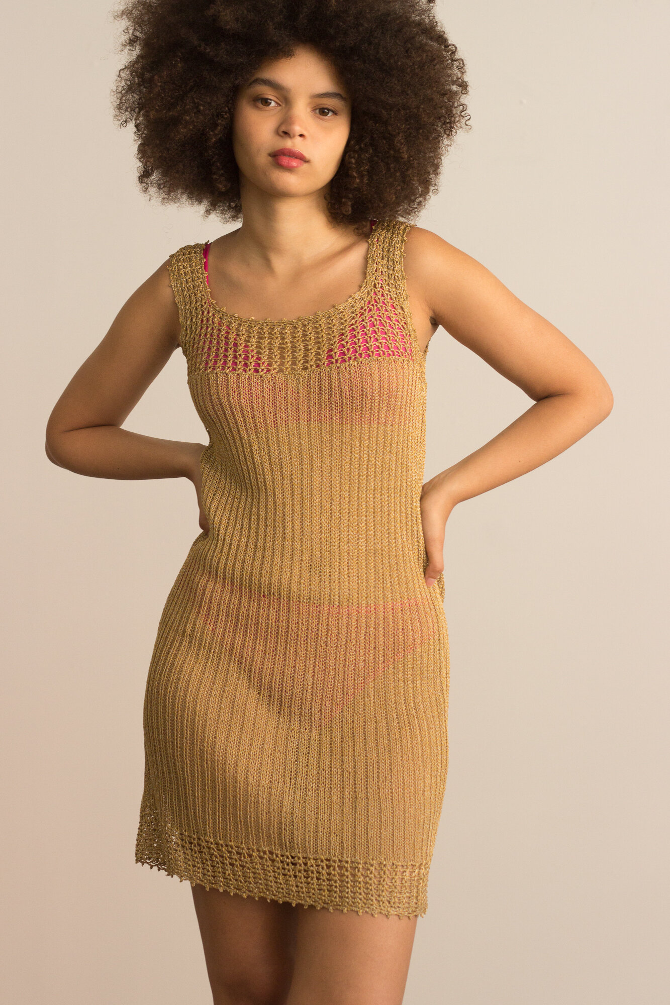 1970s Gold Crocheted Mini Dress - Size XS