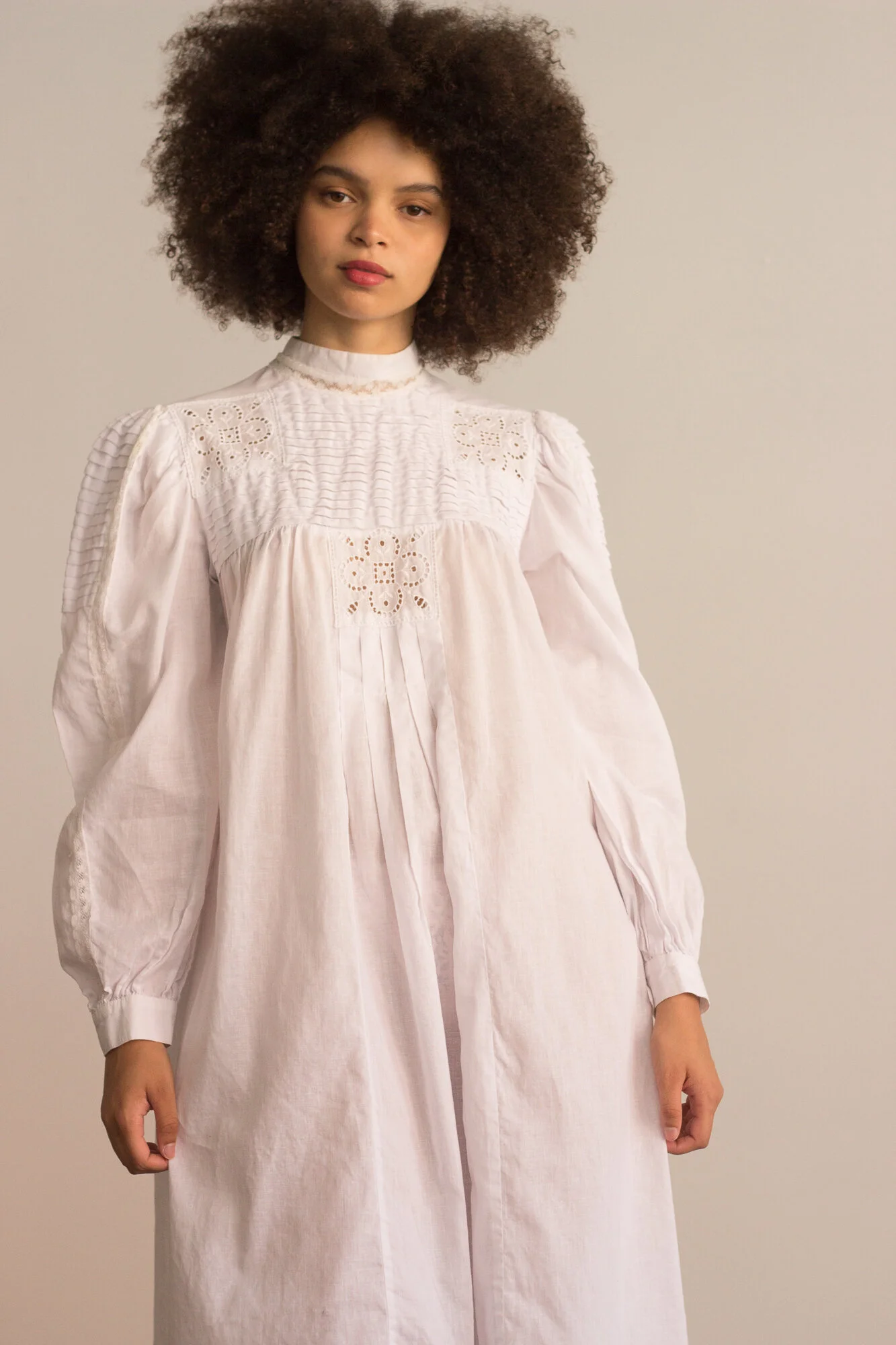 1980s Victoriana Cotton Puff Sleeve Smock Dress  Wayward Collection