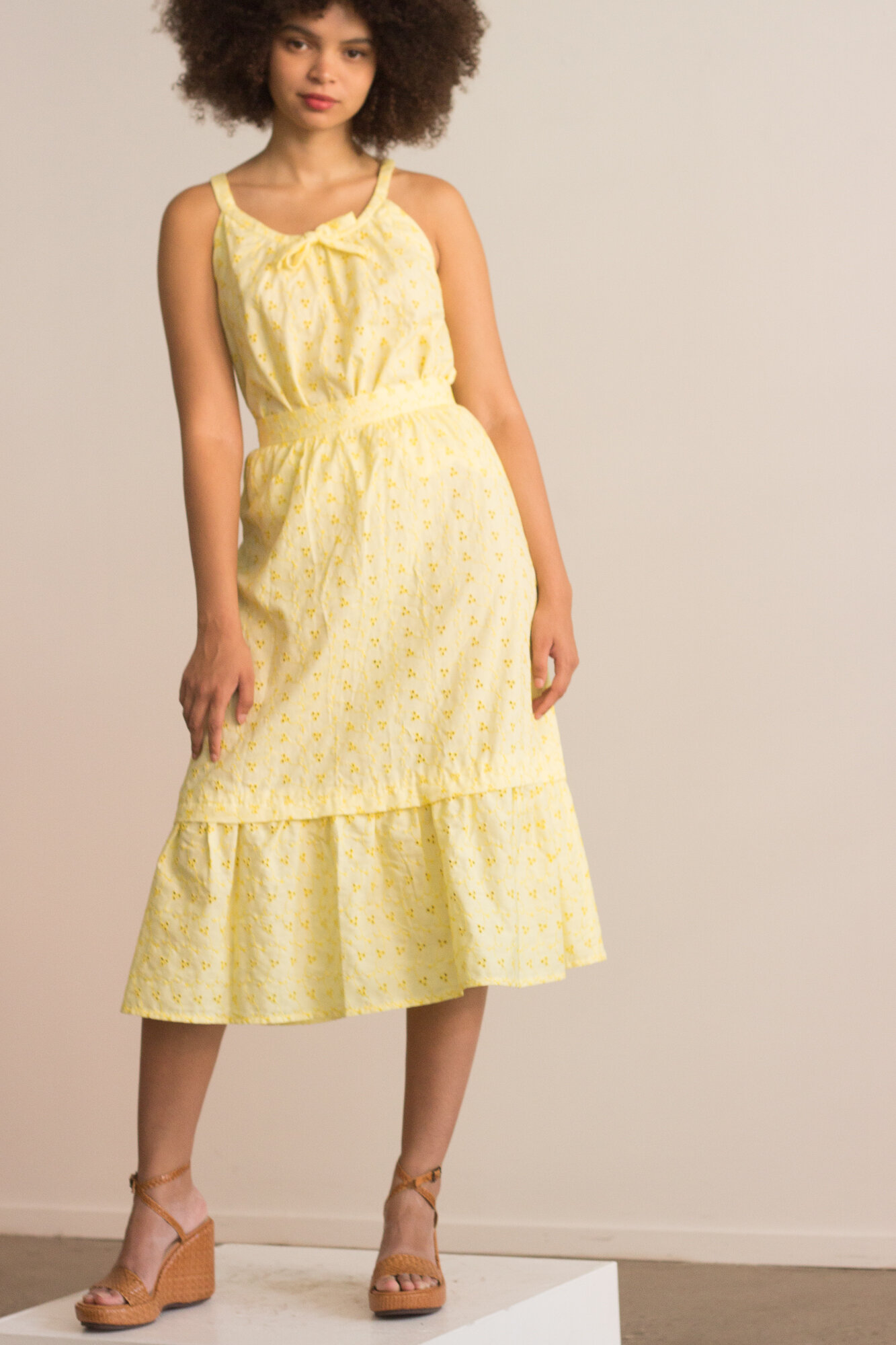 1970s Yellow Cotton Eyelet Peasant Set