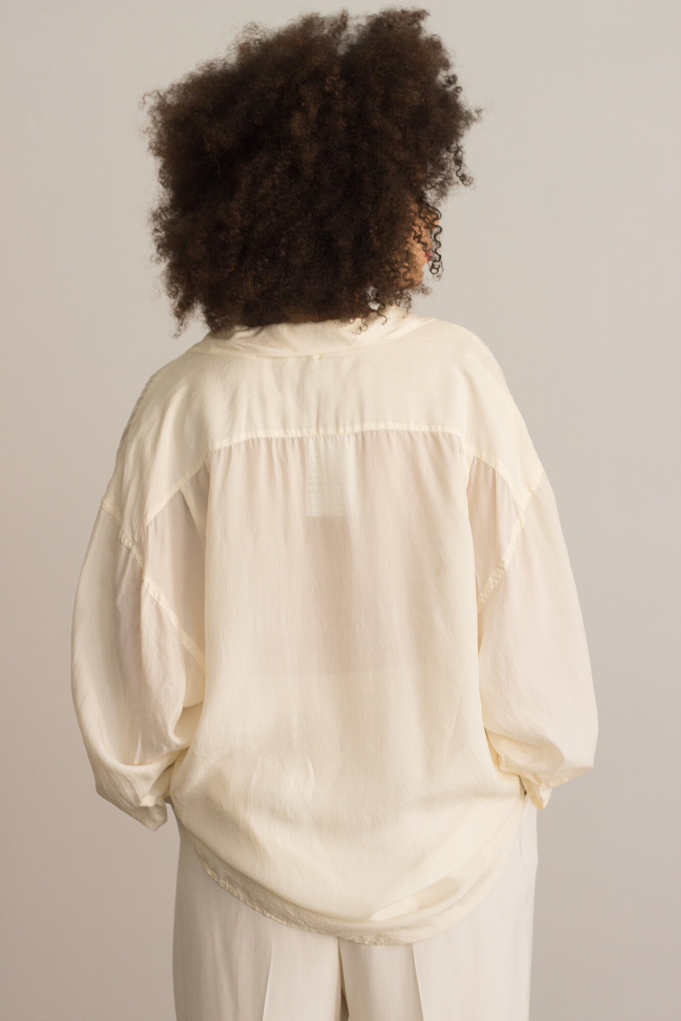 1980s Oversize Creme Silk Blouse