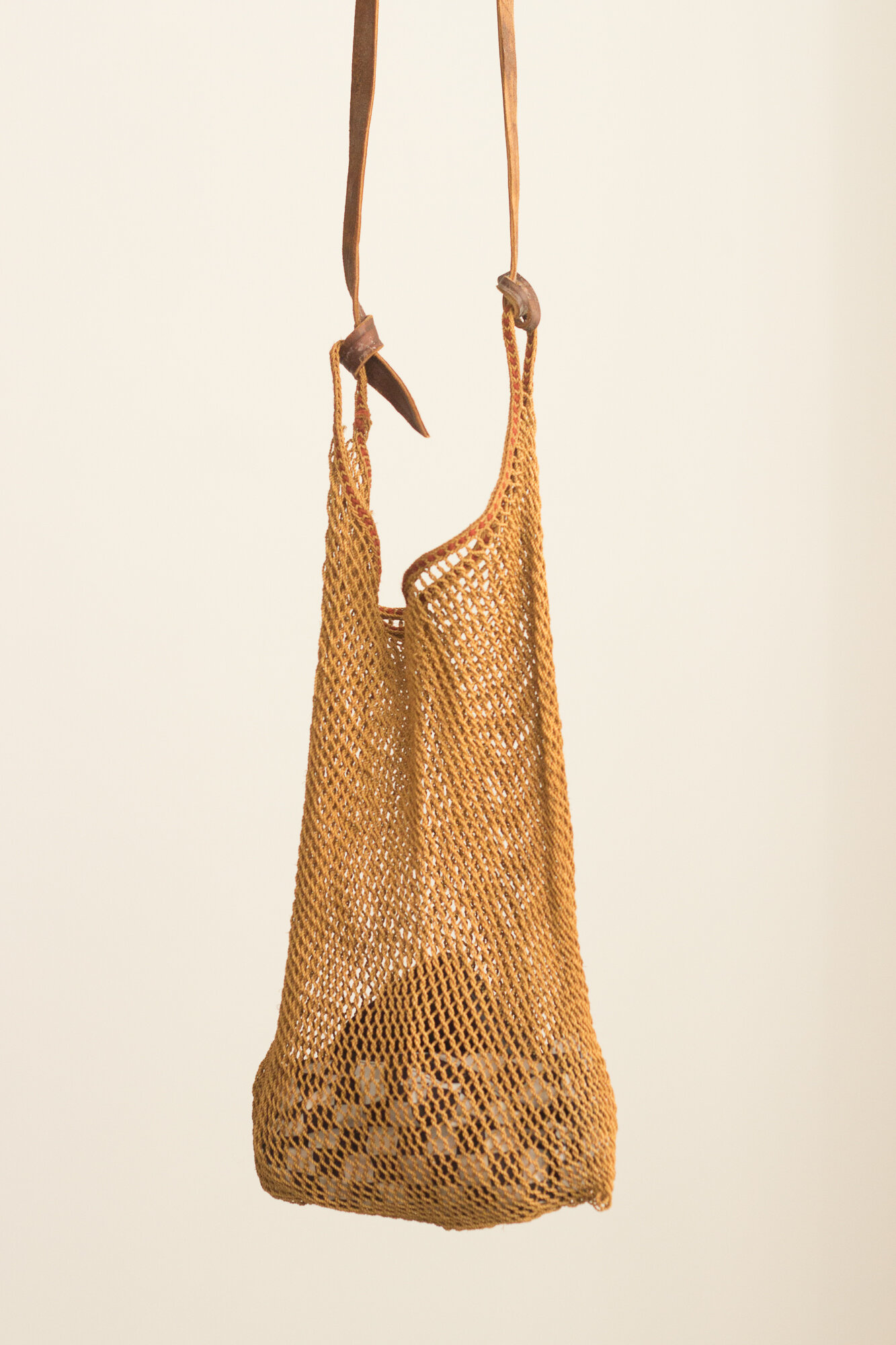 1970s Leather and Sisal Fisherman Sling Bag