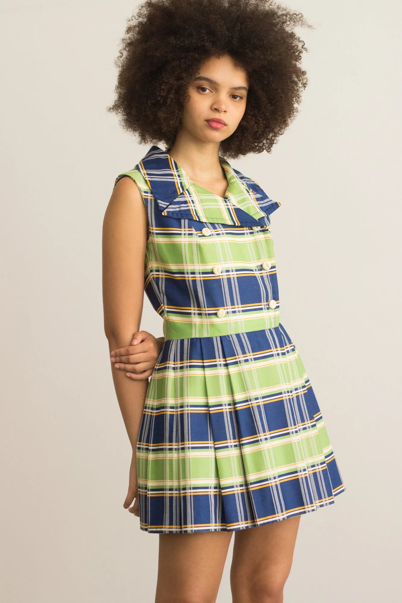1960s Peck &amp; Peck Plaid Cotton Jacquard Mini Dress