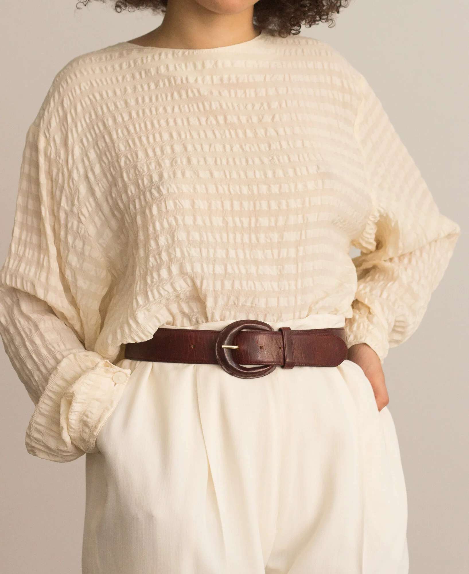 1980s Slouchy Seersucker Silk Blouse