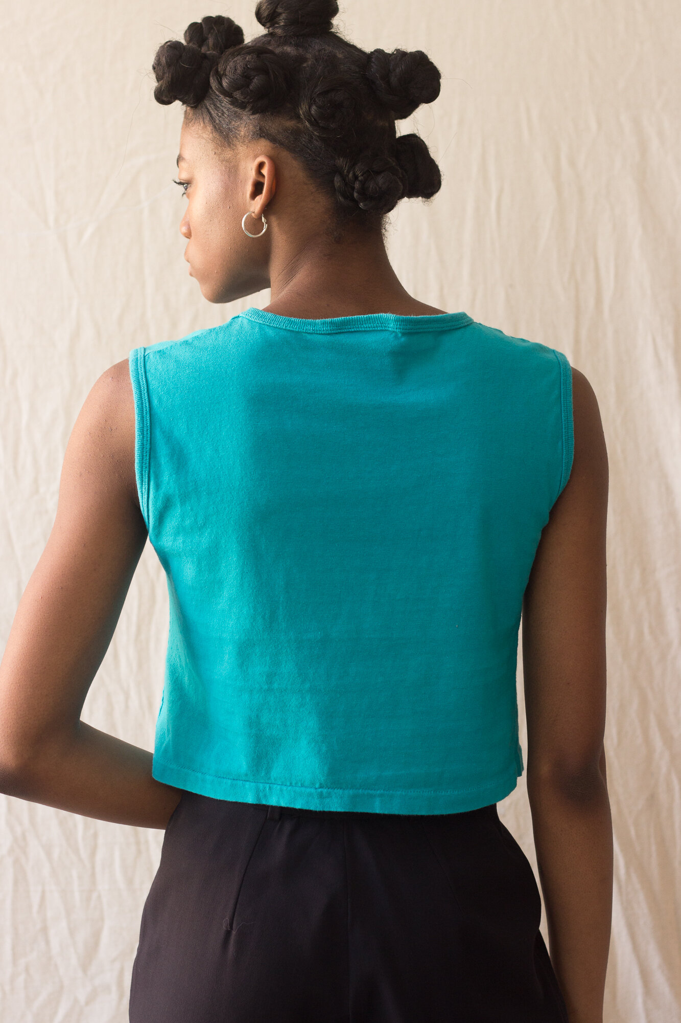 1980s Turquoise Cotton T-Shirt Crop Top