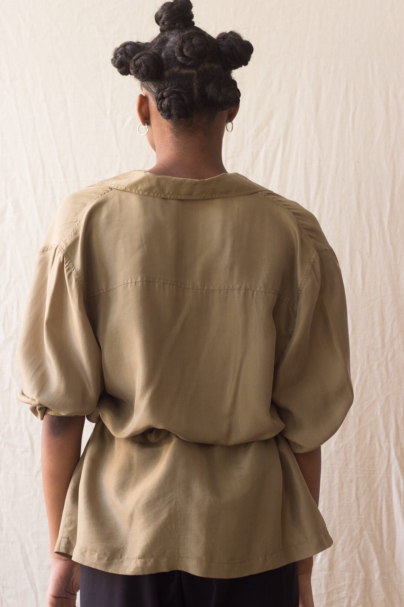 1980s Olive Drab Silk Safari Jacket