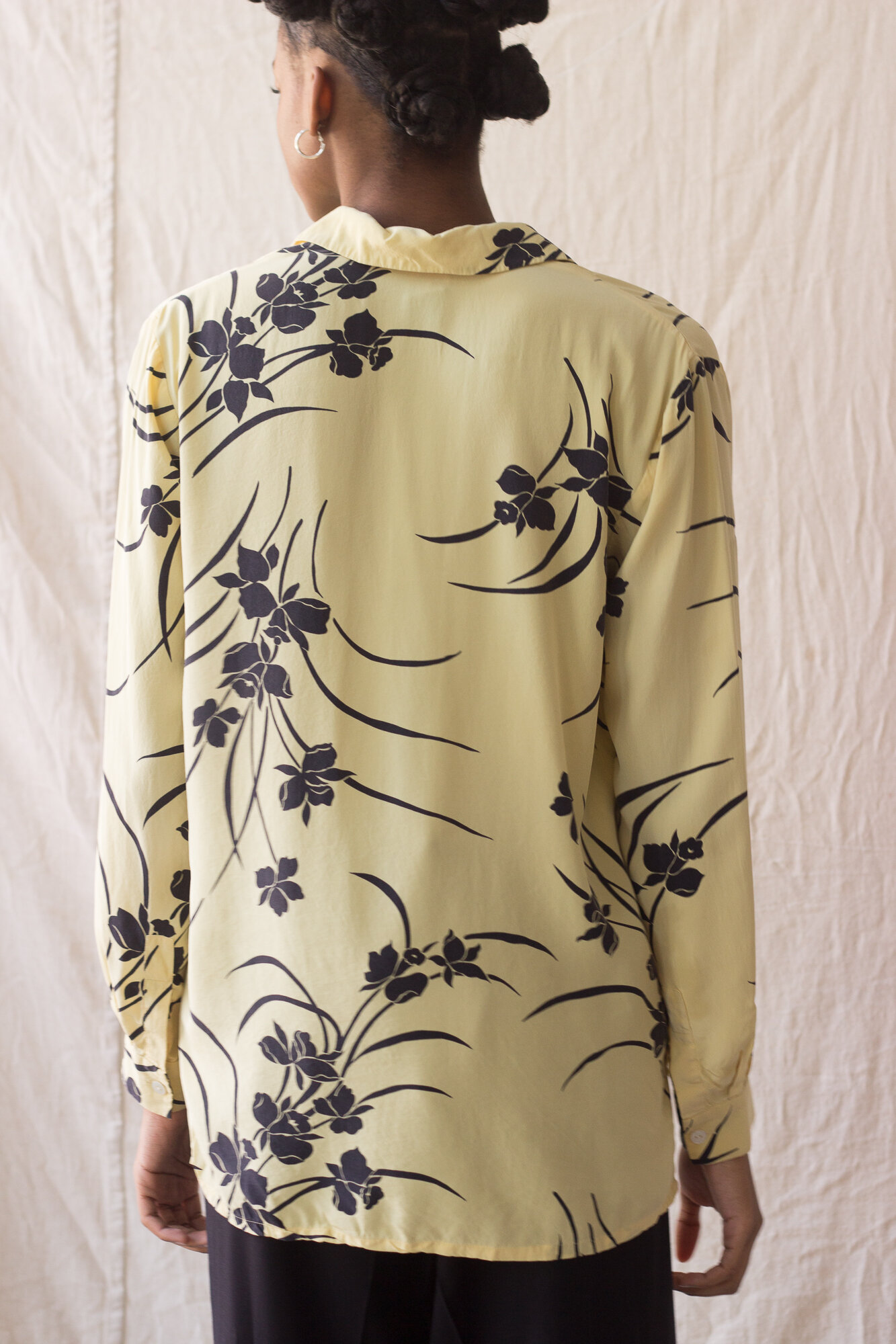 1990s Art Deco Floral Silk Blouse