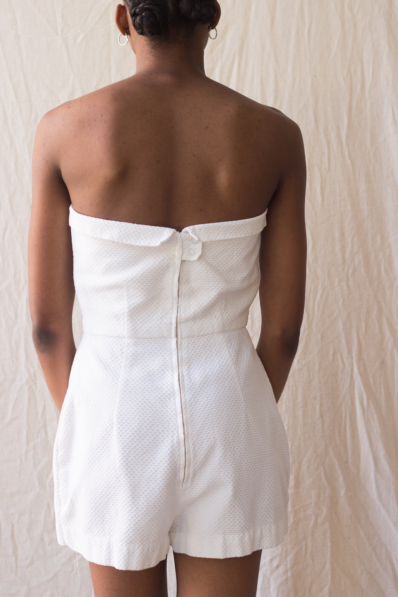 1940s Grace Kelly Cotton Pique Strapless Playsuit