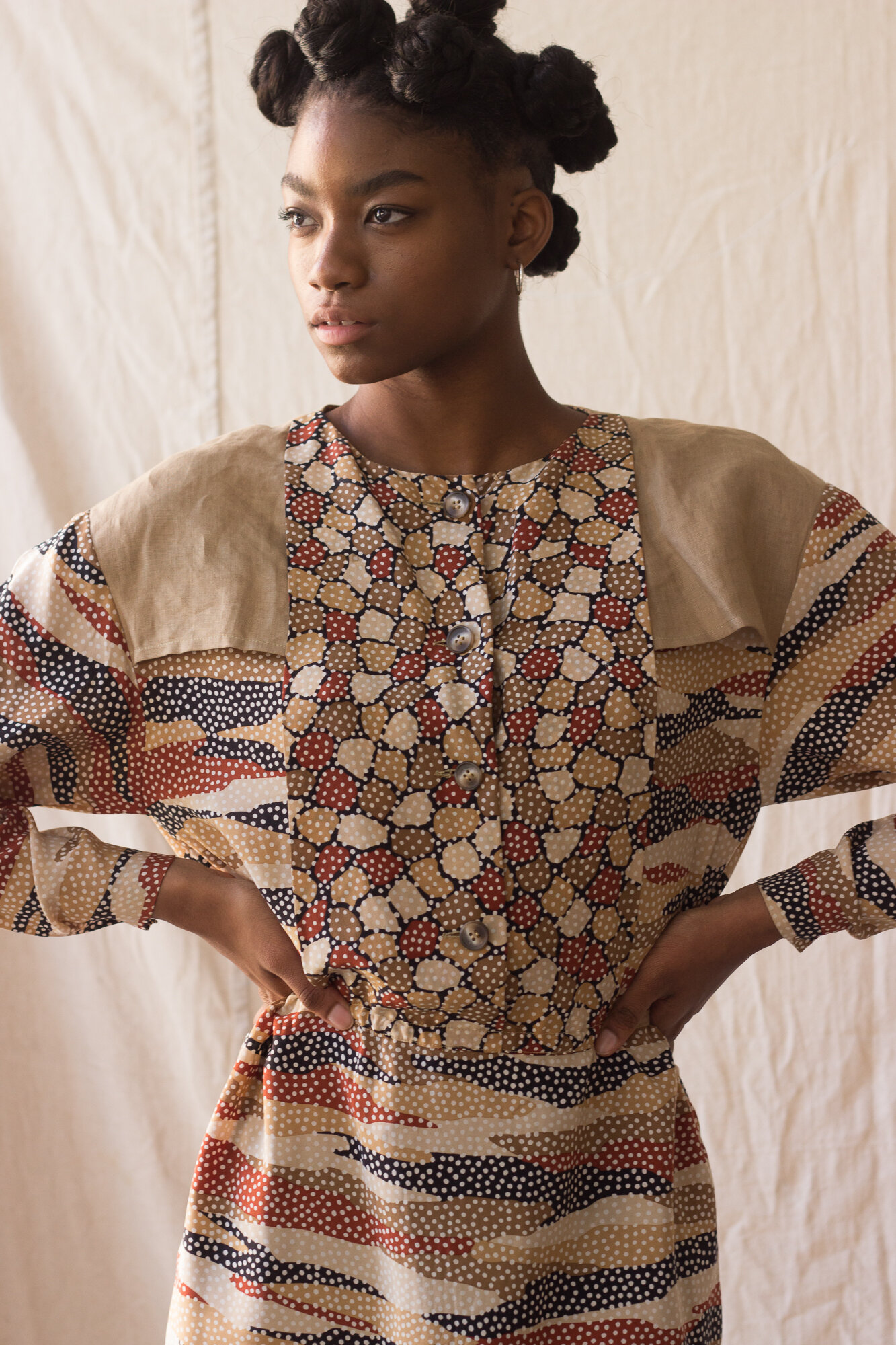 1980s French Silk and Linen Shirt Dress