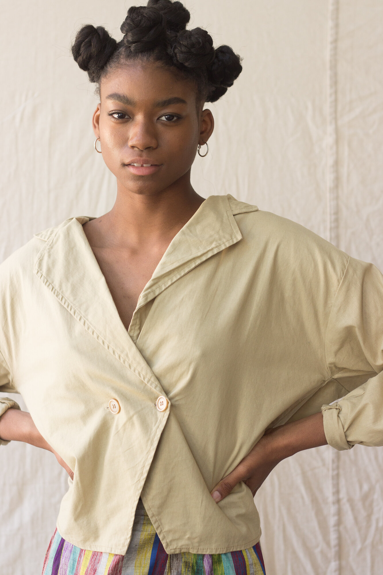 1980s Khaki Double Breasted Cotton Top